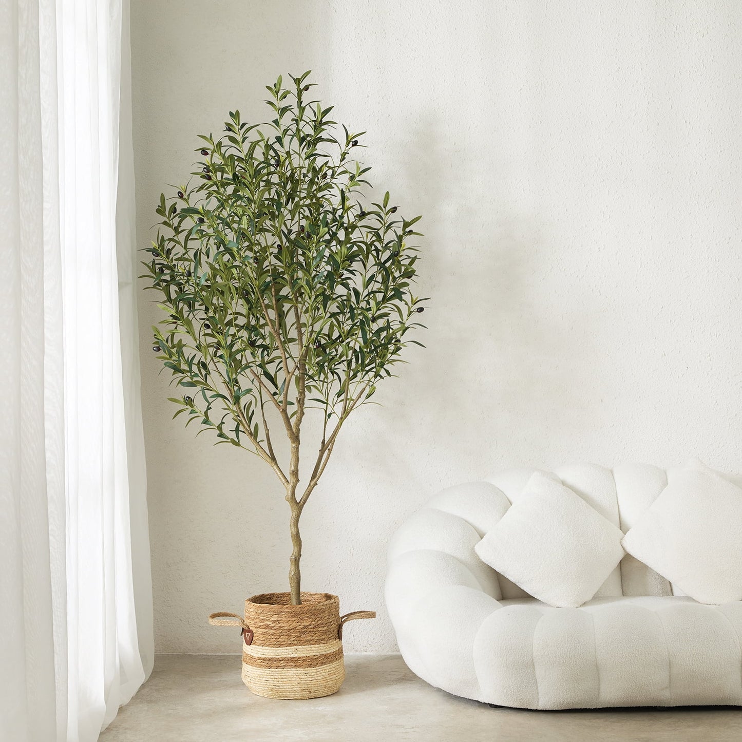 6FT Fuller Artificial Olive Tree in Pot, Artificial Olive Plants with Fruits, Realistic Indoor Outdoor Plants for Home Decor Housewarming Gift