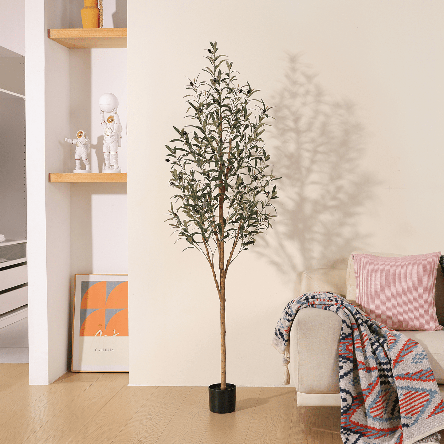 DR.Planzen Exquisite Olive Tree 6 ft Indoor Outdoor Artificial, Tall Faux Olive Tree in Black Plastic Pot, Artificial Plants with Natural Wood Trunk and Lifelike Fruits for Home Office Garden Decor