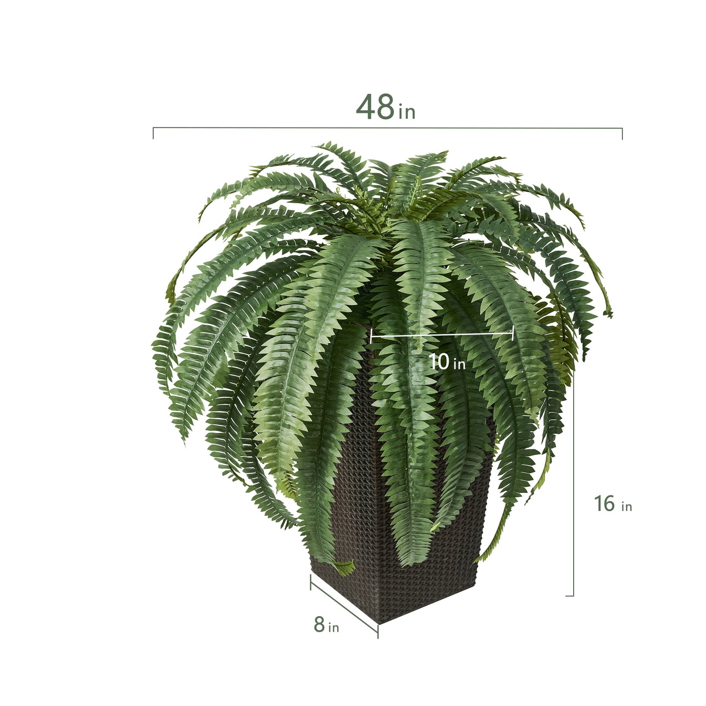 DR.Planzen Artificial Boston Fern Bush Plant with Brown Tapered Planter - UV Resistant Faux Ferns with 39 Leaves