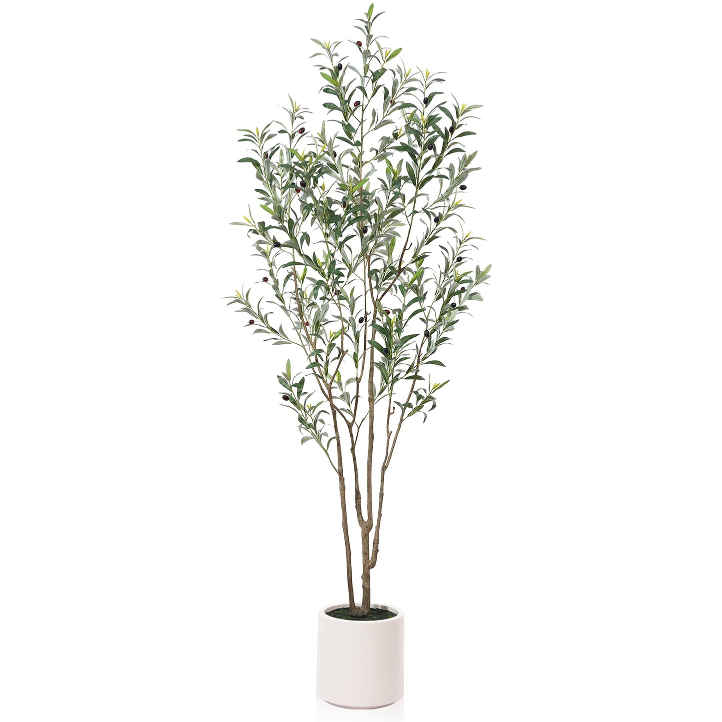 7 ft Artificial Olive Plants with Realistic Leaves and Natural Trunk, Silk Fake Potted Tree with Wood Branches and Fruits, Faux Olive Tree for Office Home Decor