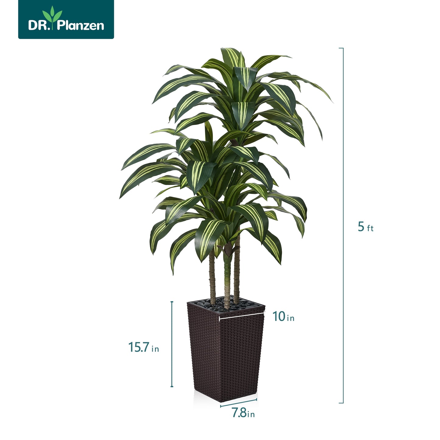 DR.Planzen 5FT Artificial Dracaena Tree with UV-Resistant Silk Leaves in Coffee Tall Planter - Indoor/Outdoor Faux Plant for Home Office House Decor, Tall Fake Tree for Living Room Lobby & Patio