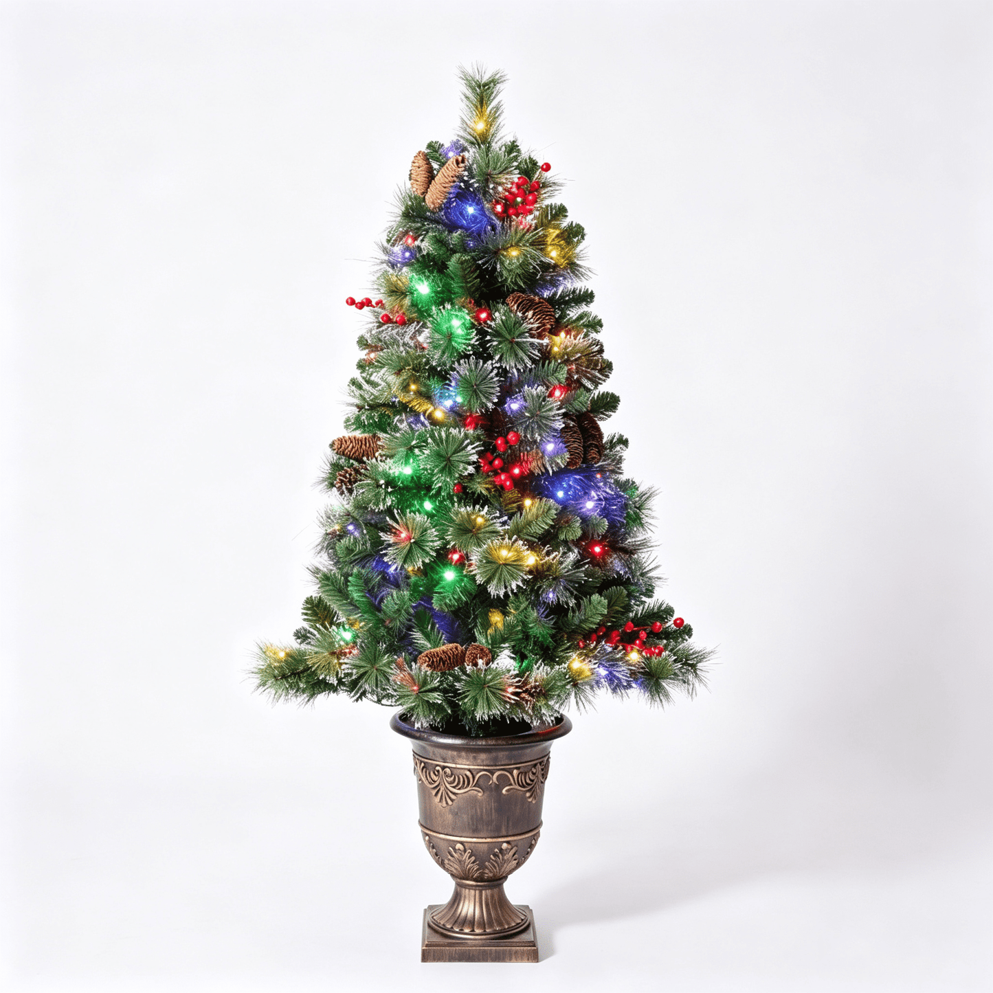 DR.Planzen 4ft Pencil Artificial Christmas Tree with Red Berries, Pine Cones & Flocked Branches, Pre-Decorated Slim Xmas Tree in Decorative Vase, Indoor Tabletop Holiday Decor, 2 Pack