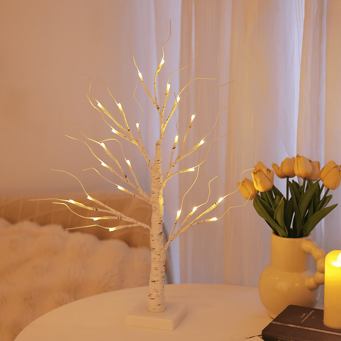 2Pack Christmas Tree Decorations - Birch Fairy Light Spirit Trees with 24 LED Warm White Lights, USB/Battery Powered Indoor Holiday Decor, 2 FT