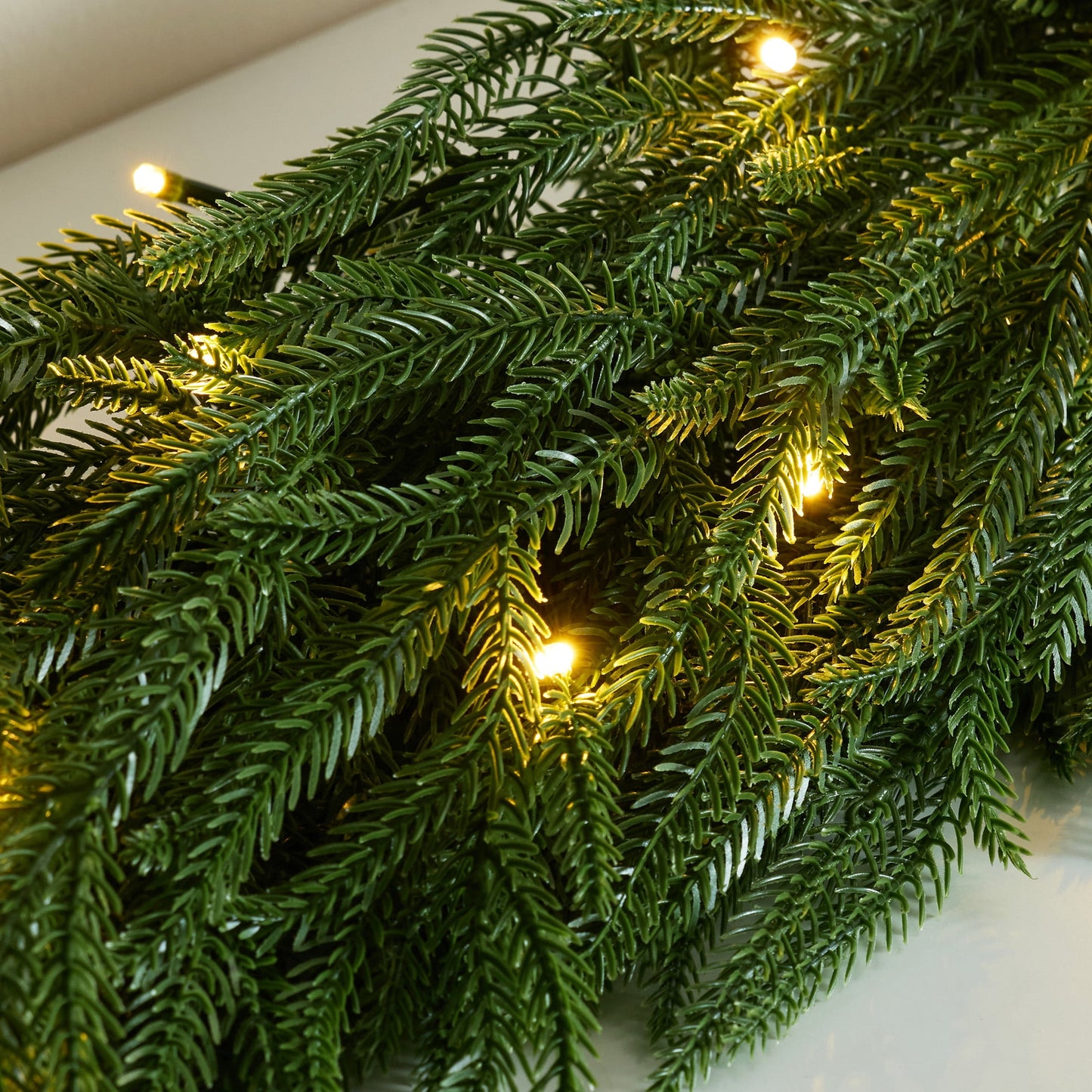 DR.Planzen 6ft Pre-Lit Artificial Norfolk Pine Foliage Spray with 50 Warm White LED Lights, 90 PE Branches & 30 Tips, Battery Operated DIY Christmas Tree Filler & Vase Decor