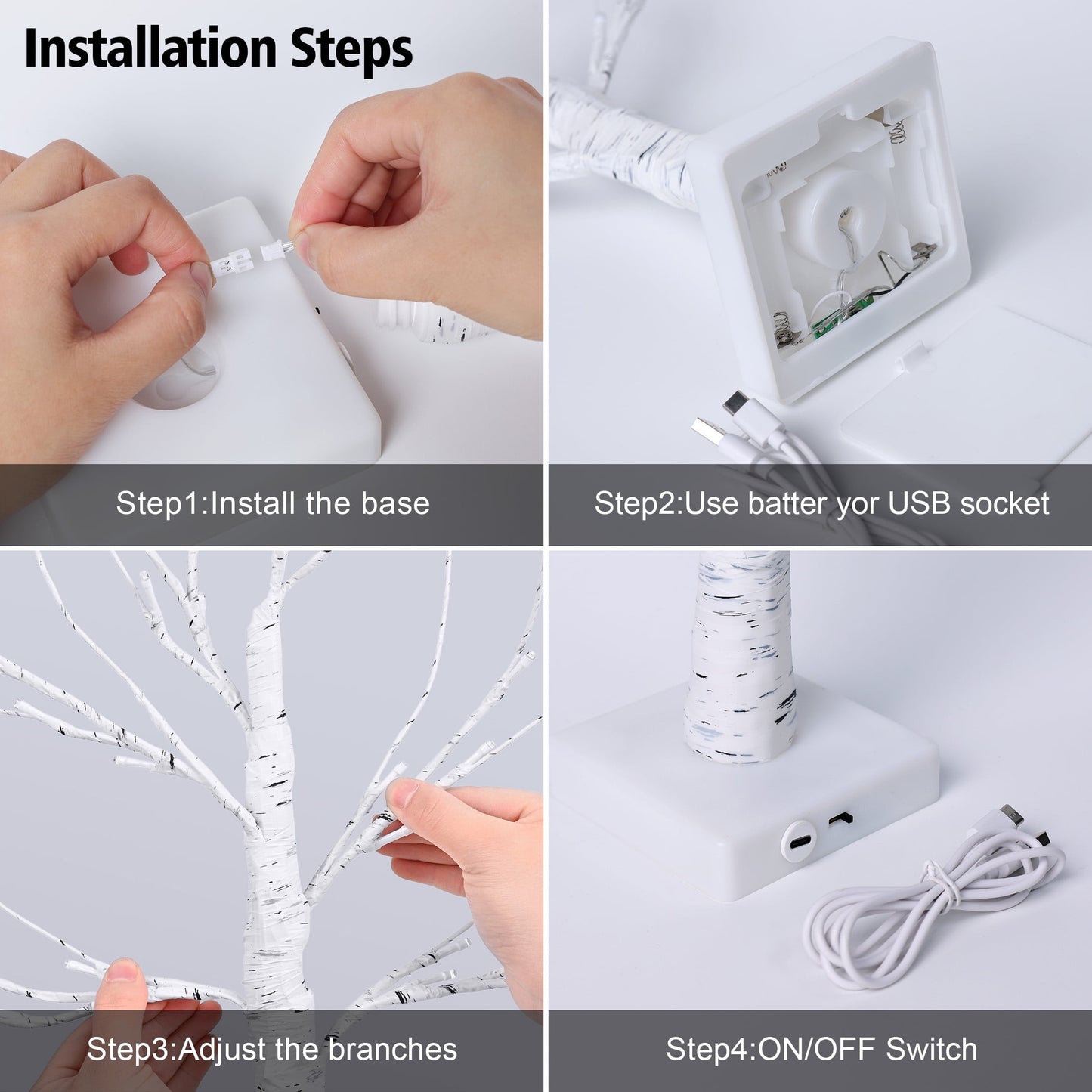 2FT Christmas Tree Light Decorations - USB/Battery Powered 144 LED Birch Tree Lamp with Timer, Warm White DIY Artificial Christmas Tree for Tabletop Home Party Decor, Festive ?Christmas Decor