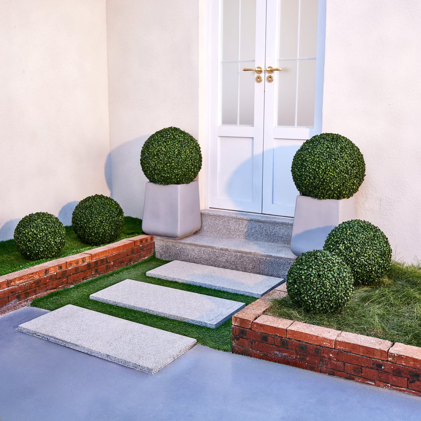 DR.Planzen 6 Pack Artificial Boxwood Topiary Balls Set 2*(12/15/18 Inch), UV Resistant Fake Greenery Balls for Indoor Outdoor Decor, Garden Patio Front Door