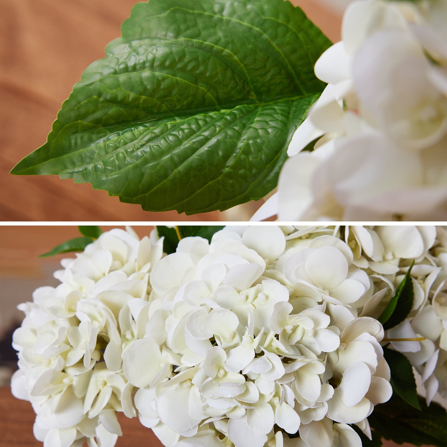 DR.Planzen Artificial Hydrangea in Vase with Faux Water, 12" Realistic White Silk Flowers, 5 Stems 40 Leaves 90 Florets, Ready-to-Use Tabletop Decor for Home Office