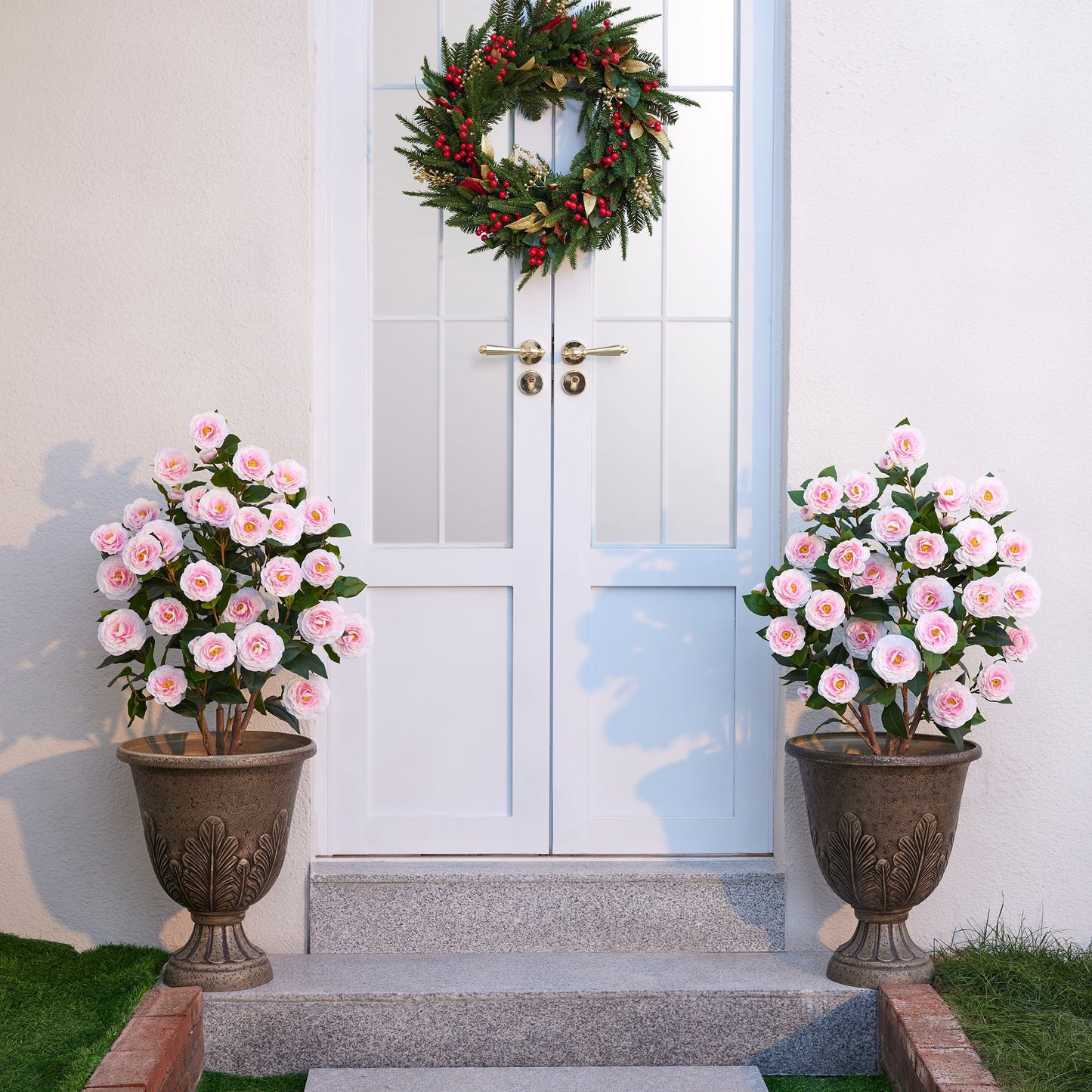 Artificial?Camellia?Tree?3FT?in?Pot?¨C?27?Blooming?Pink?Flowers?&?252?Leaves?UV?Resistant?Faux?Camellia?Plant?for?Indoor?Outdoor?Decor,?Front?Door?Porch?Patio?Living?Room?Office