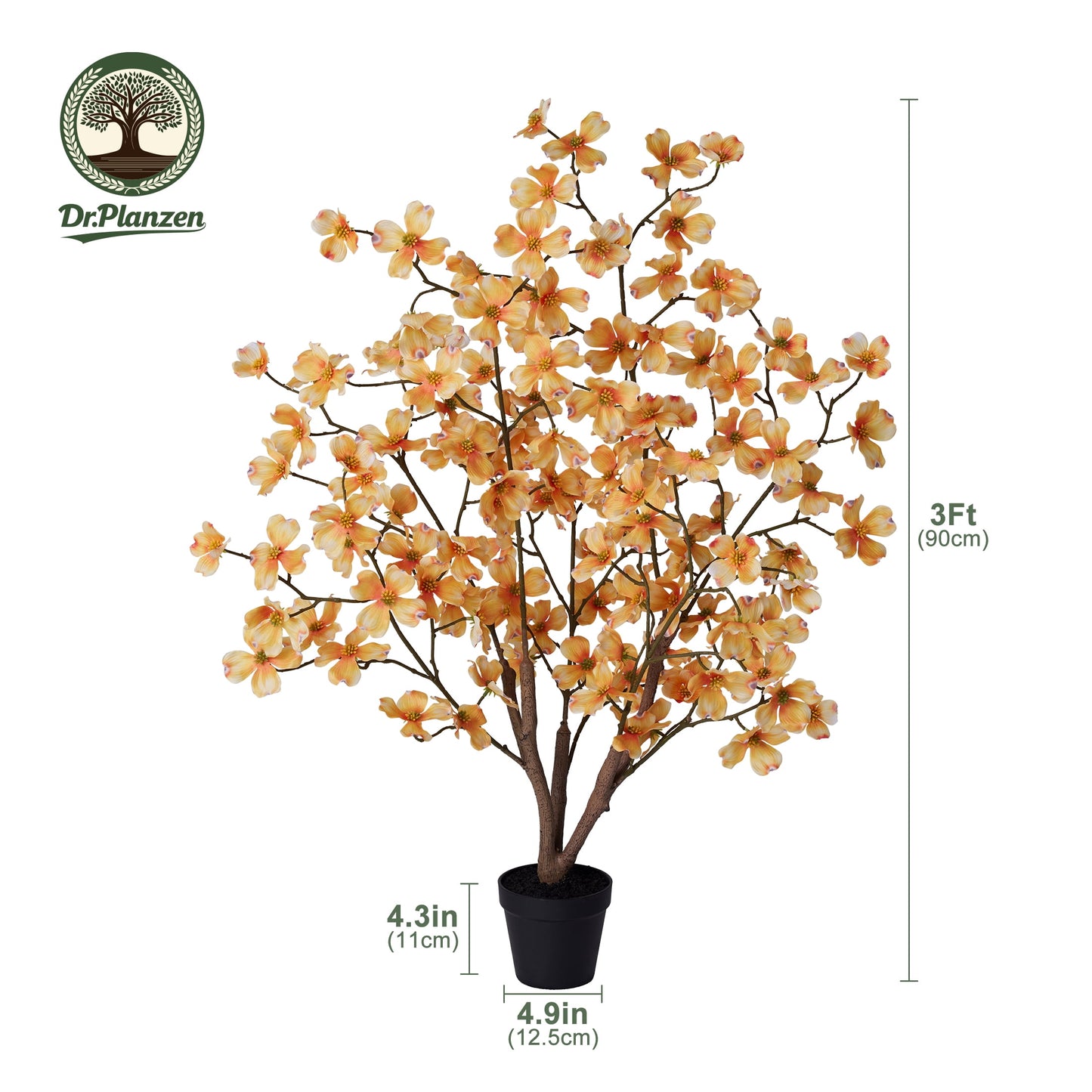 DR.Planzen 2 Pack 3ft Artificial Yellow Dogwood Tree, Lifelike Faux Dogwood Flower Tree with Green Leaves for Home Decor Indoor Outdoor, Spring Decoration for Living Room Office