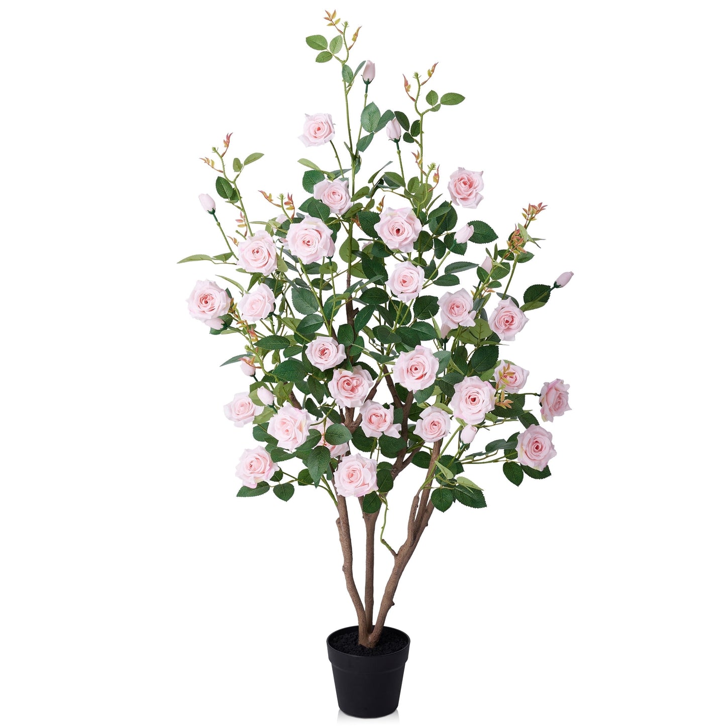 DR.Planzen 2 Pack 4ft Artificial Pink Rose Tree with Green Leaves, Lifelike Faux Rose Flower Tree for Home Decor Indoor Outdoor, Living Room Office Decoration
