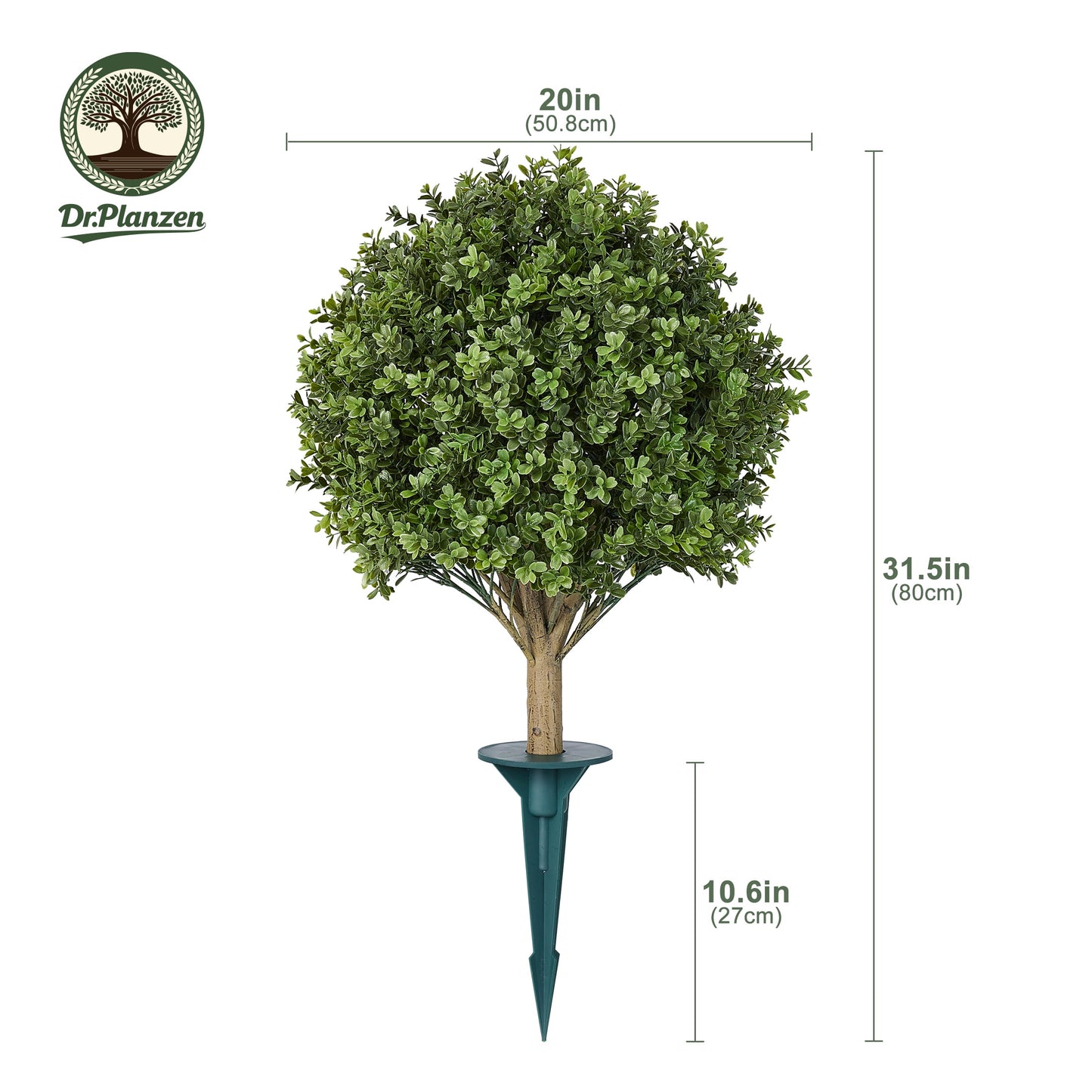 DR.Planzen 20'' Artificial Boxwood Topiary Ball Plant, Fake Greenery Shrub with Ground Spike, UV Resistant Faux Outdoor Evergreen for Garden Porch Planter Decor