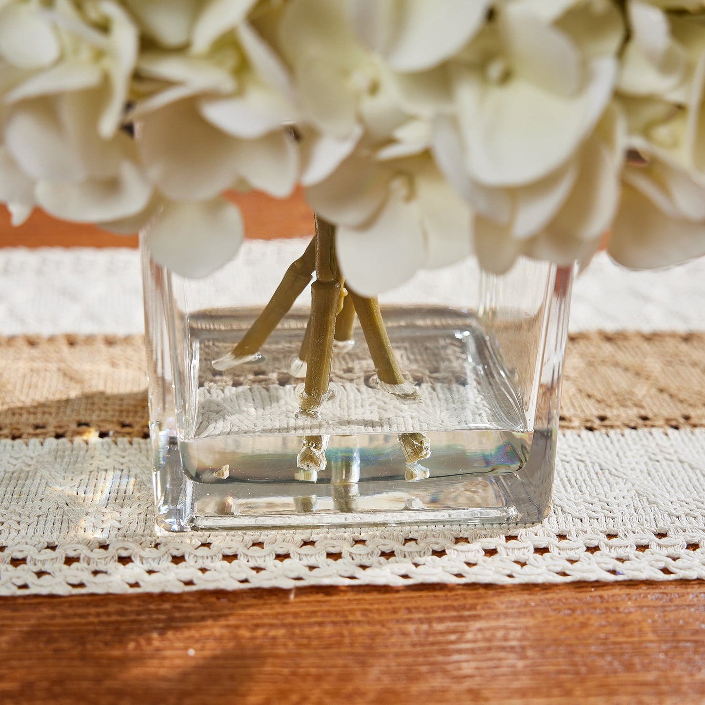 12in Artificial Hydrangea Flowers with Glass Vase, Hydrangea Artificial Flowers White Faux Hydrangea Arrangement - 90 Blooms Full Hydrangea Centerpiece for Home Table Wedding Decor Indoor