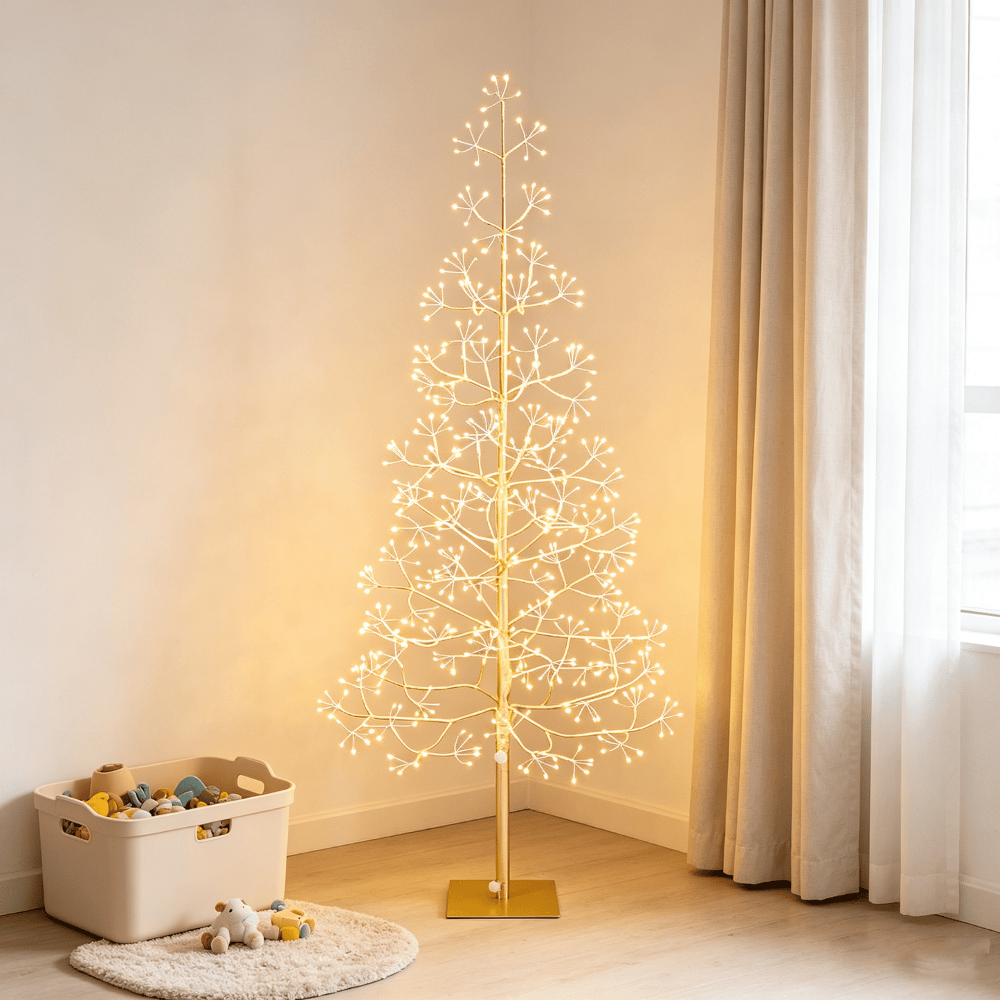 DR.Planzen 4ft Pre-Lit Artificial Christmas Tree with 500 Warm White LED Lights, Collapsible Slim Xmas Tree with Metal Stand, Indoor Outdoor Holiday Decoration, Champagne Gold