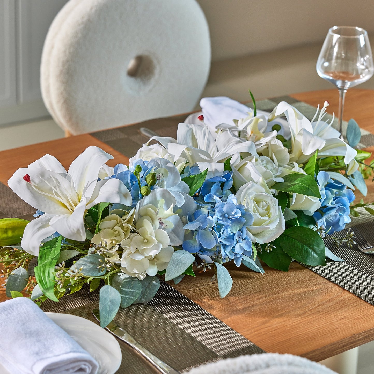36in Wedding Arch Flowers Artificial Wedding Arch Decor - Blue and White Floral Arch Swag Arrangement for Ceremony Backdrop Aisle Reception, Reusable Faux Wedding Backdrop Decorations