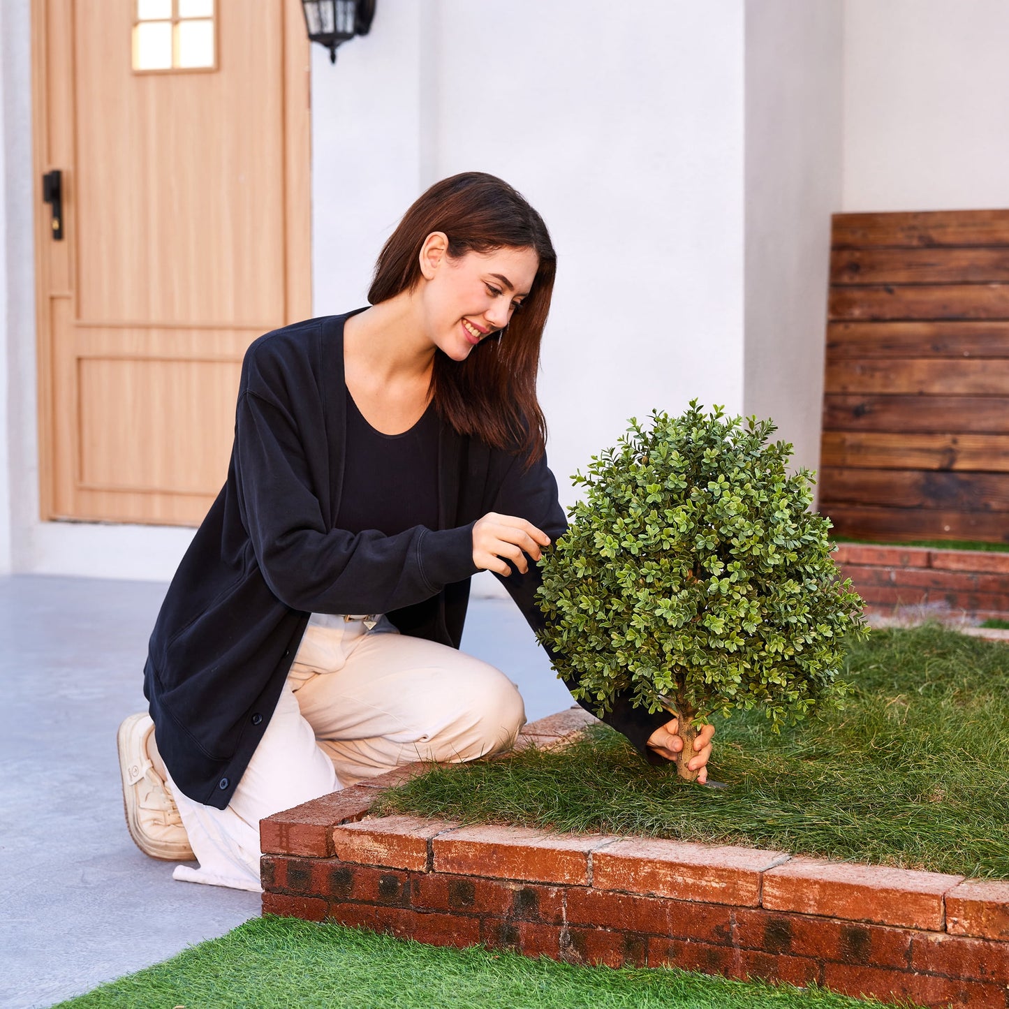 DR.Planzen 2 Pack 16'' Artificial Boxwood Topiary Ball Plant, Fake Greenery Shrub with Ground Spike, UV Resistant Faux Outdoor Evergreen for Garden Porch Planter Decor