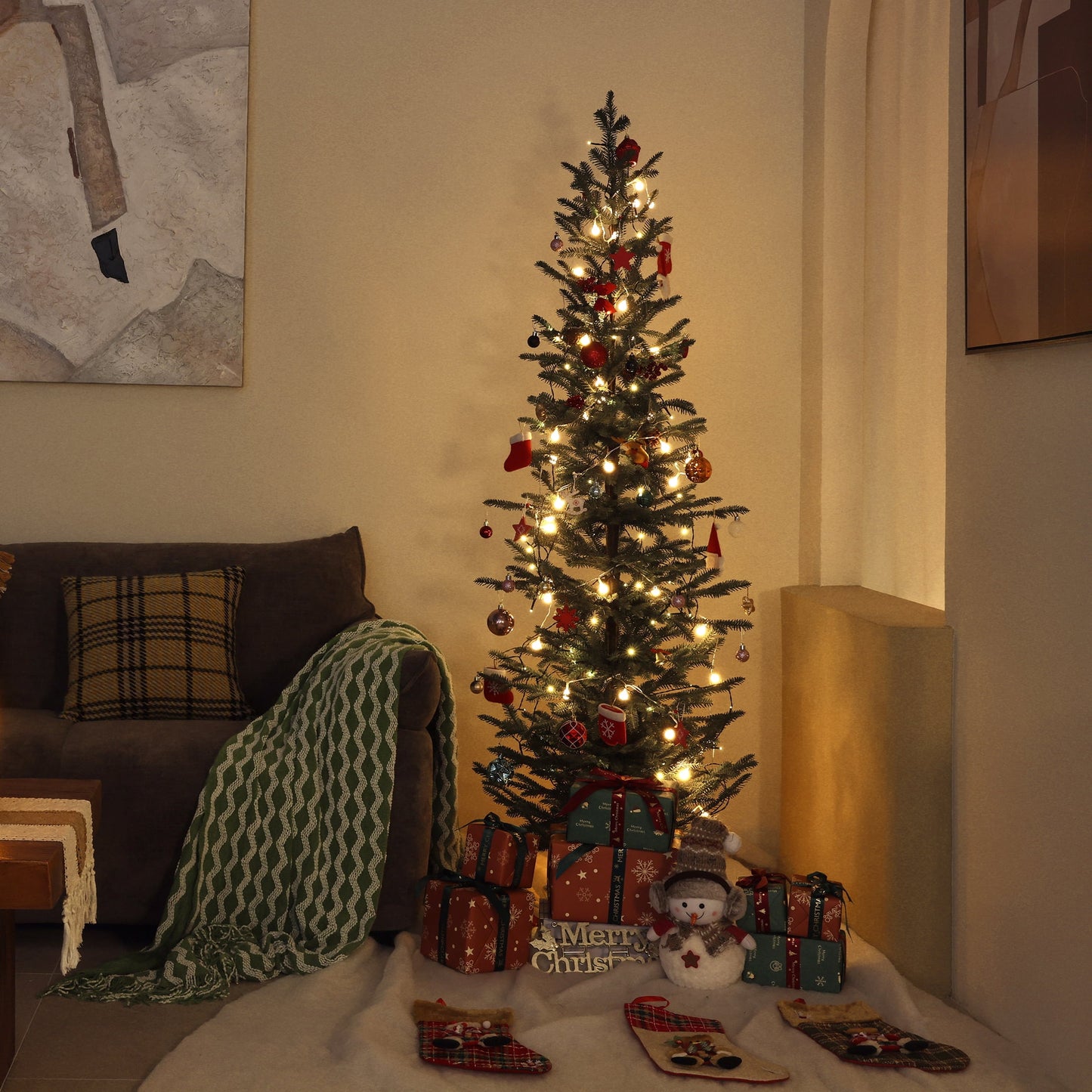 Artificial Christmas Tree 6ft PE Realistic Unlit Green - Full Branches Easy Assembly with Durable Metal Stand - Holiday Indoor Decoration for Family Home Reusable Flame Retardant