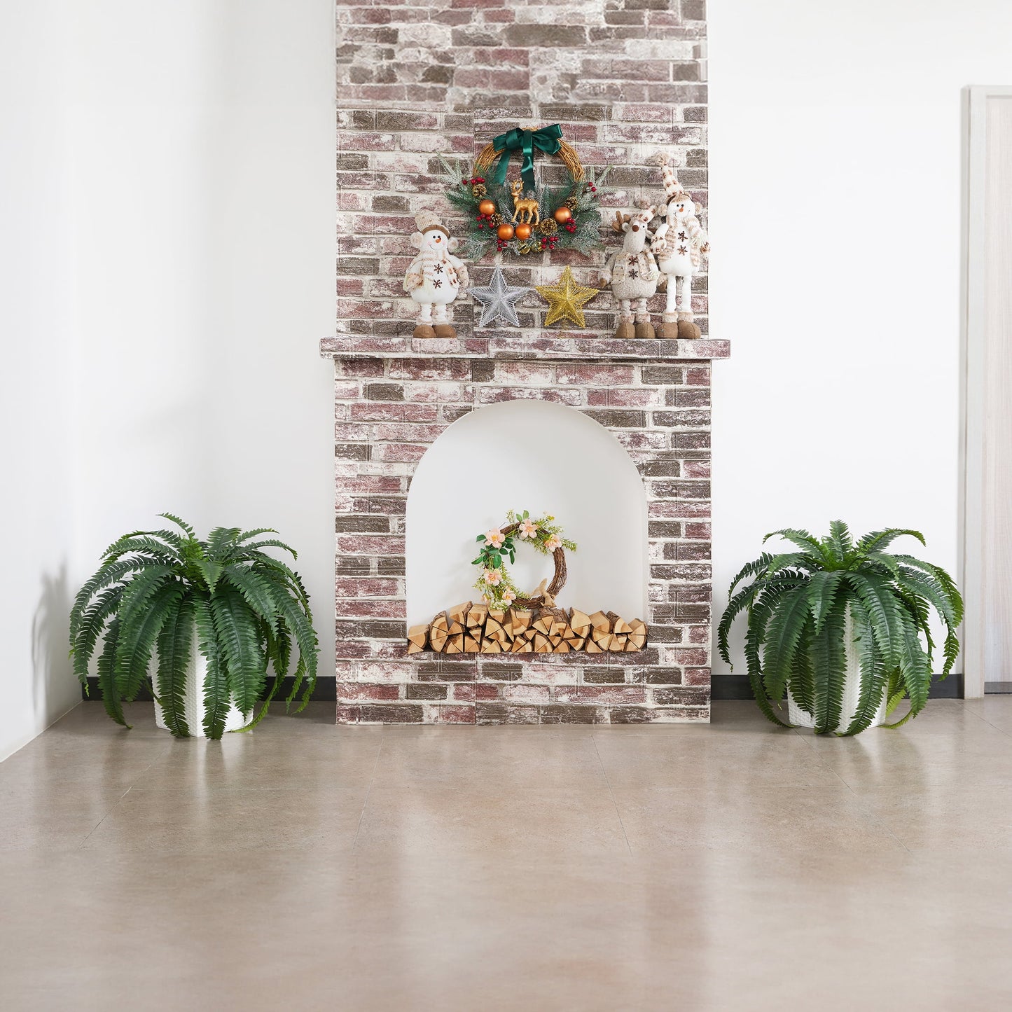 DR.Planzen Artificial Boston Fern Bush Plant with White Tapered Planter - UV Resistant Faux Ferns with 33 Leaves