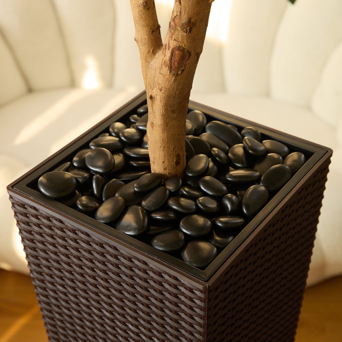 DR.Planzen UV Resistant 5ft Artificial Olive Tree with Natural Wood Branches and Realistic Silk Leaves,Faux Olive Tree for Indoor and Outdoor Decor - Brown Large Planter with Pebbles