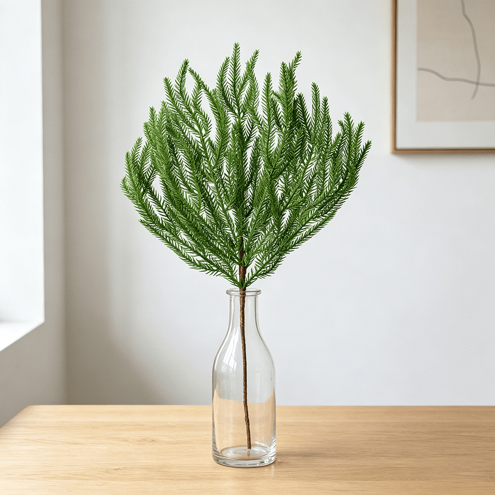 DR.Planzen 12 Pcs 18 inch Artificial Norfolk Pine Branches, Faux Norfolk Pine Stems, Christmas Greenery Stems - Realistic PE Needless - for Wreath Garland Vase Mantel Decor
