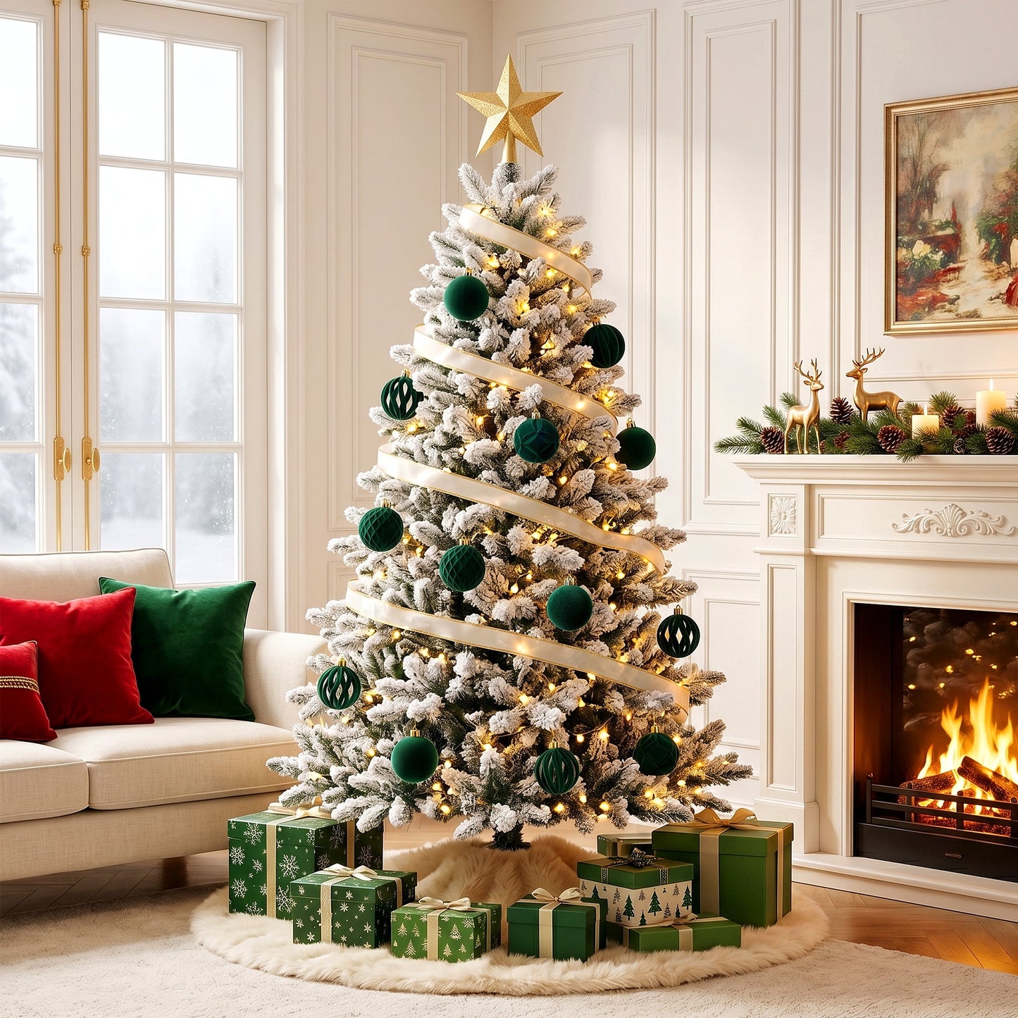 DR.Planzen 16ct 3.15" Dark Green Flocked Christmas Ornaments, Soft Velvet Foam Balls for Holiday Tree Decor, Shatterproof Indoor Xmas Decorations