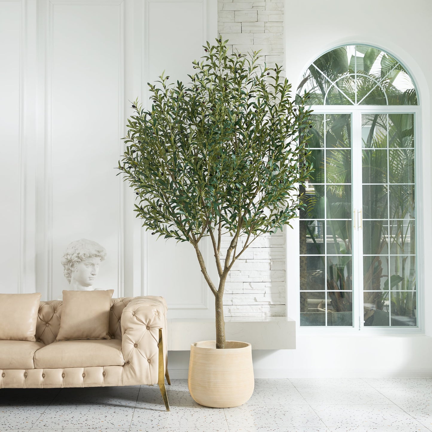 DR.Planzen 8ft Huge Artificial Olive Tree - Faux Olive Plant for Indoor & Outdoor Decor - Adjustable Branches - UV Resistant Realistic Olive Tree with Black Plastic Pot