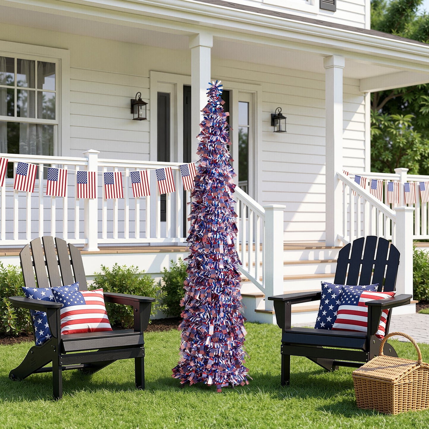 DR.Planzen 4th of July 5FT Patriotic Flag Decorative Tree, Independence Day Pop up Tree with Small Flags for Indoor Outdoor Party Decor