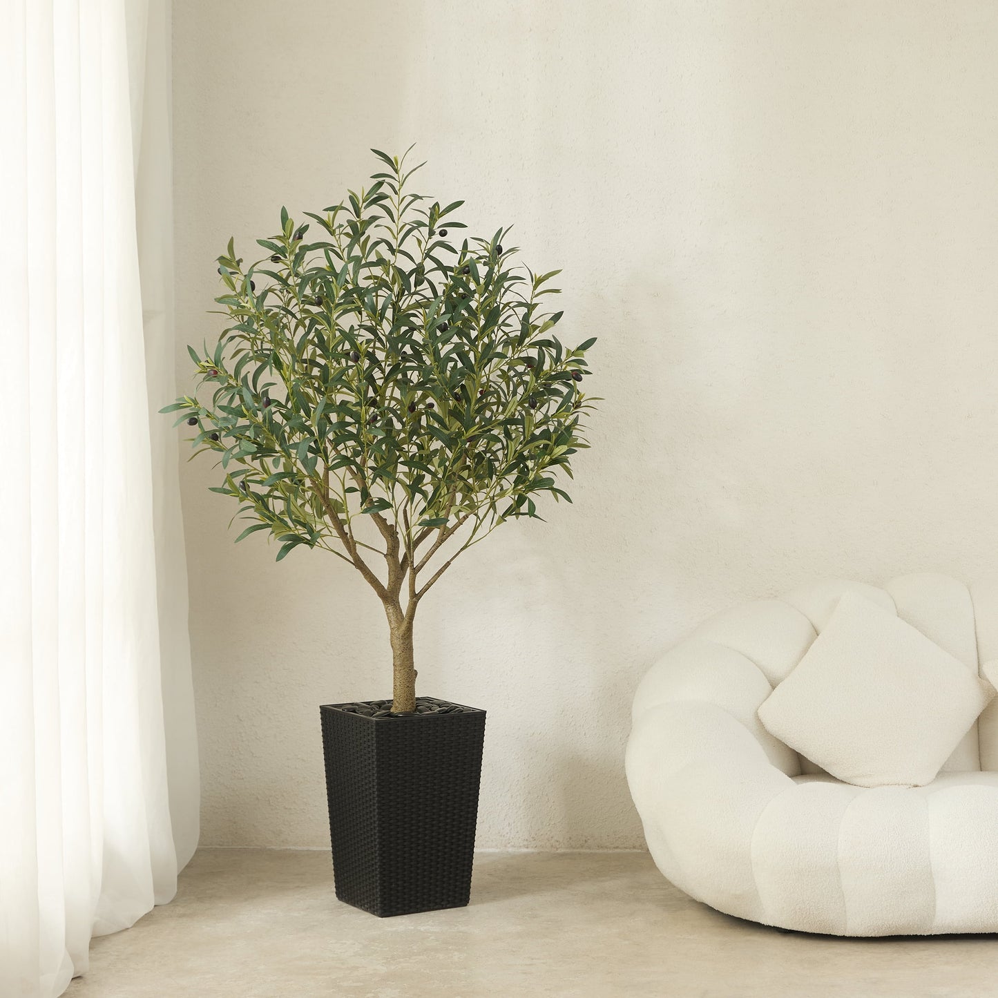 DR.Planzen UV Resistant 5ft Artificial Olive Tree in Black Large Planter with Pebbles¨C Faux Olive Tree for Indoor and Outdoor Decor, Lifelike Greenery for Home & Garden Decor