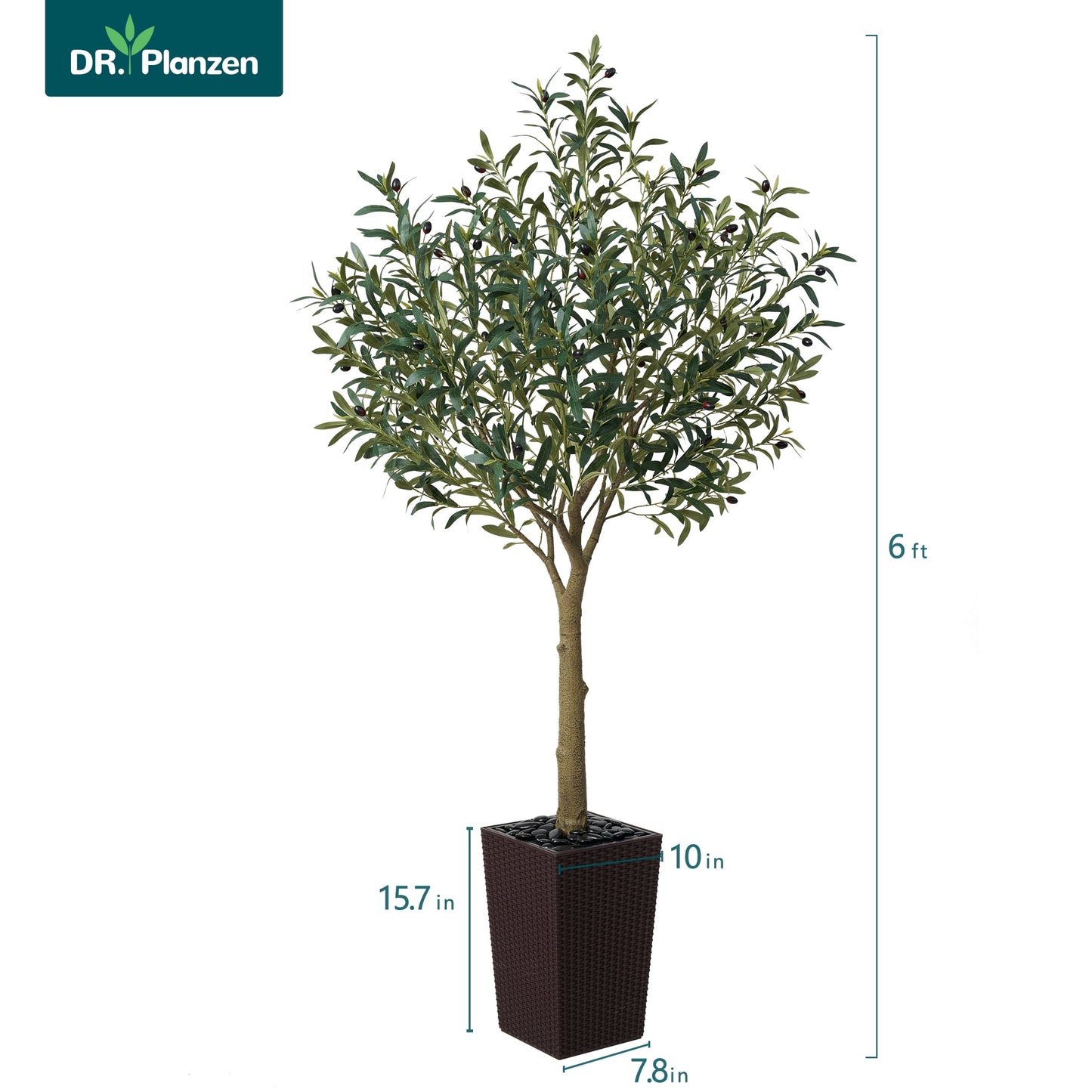 DR.Planzen UV Resistant 6ft Artificial Olive Tree in Brown Large Planter with Pebbles¨C Faux Olive Tree for Indoor and Outdoor Decor, Lifelike Greenery for Home & Garden Decor
