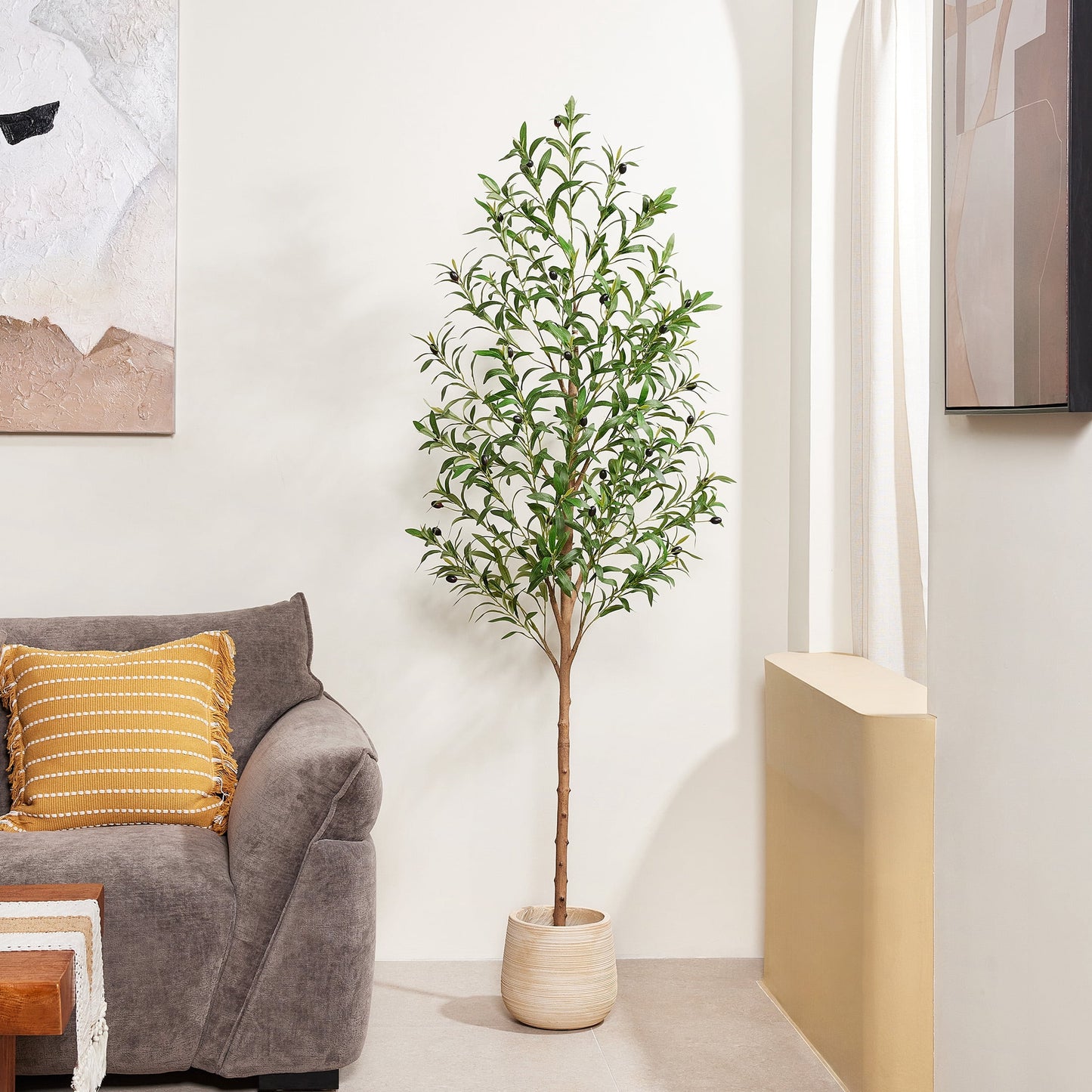 Artificial Olive Tree 6ft Tall Faux Floor Plant in Black Pot