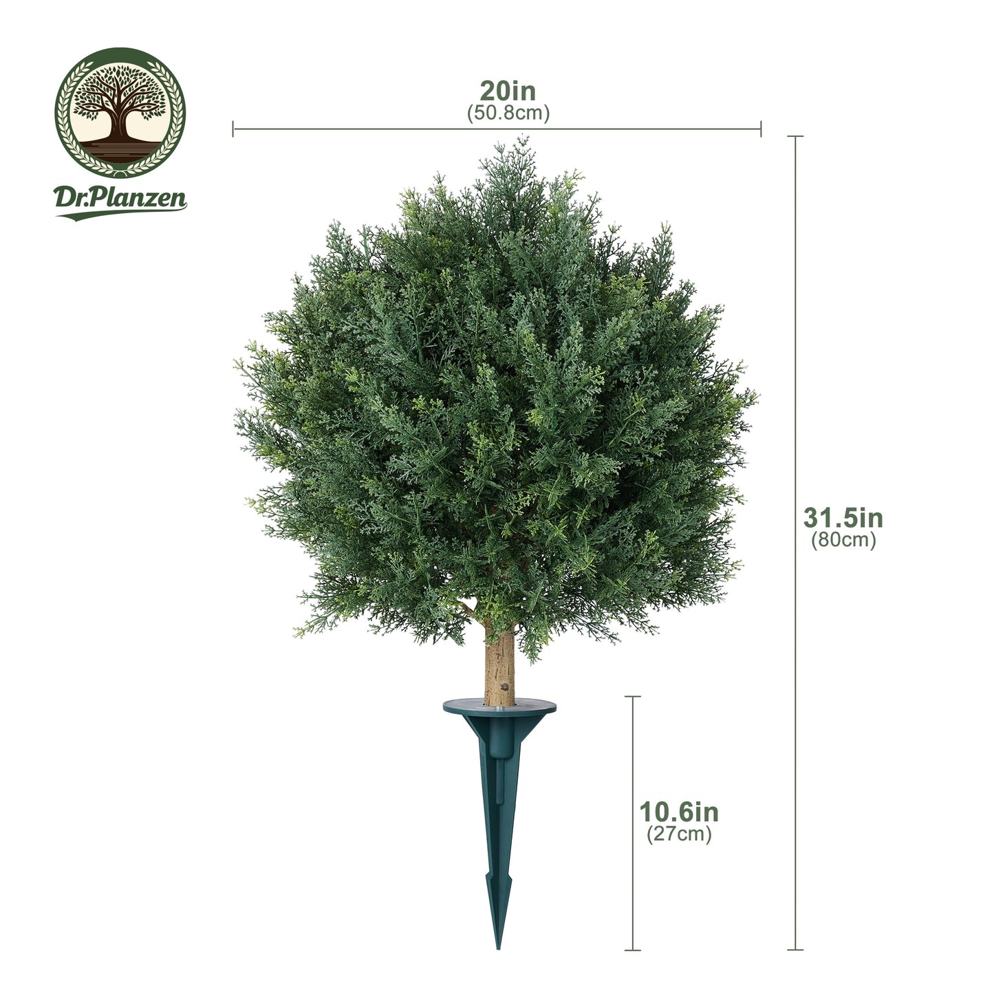 DR.Planzen Artificial 20 in Topiary Ball Trees, UV Resistant Faux Cedar Plants, Faux Cypress Evergreen Shrub Bush with 10.6in Twist-On Stake - For Front Porch Patio Garden Yard Decor Outdoor Use