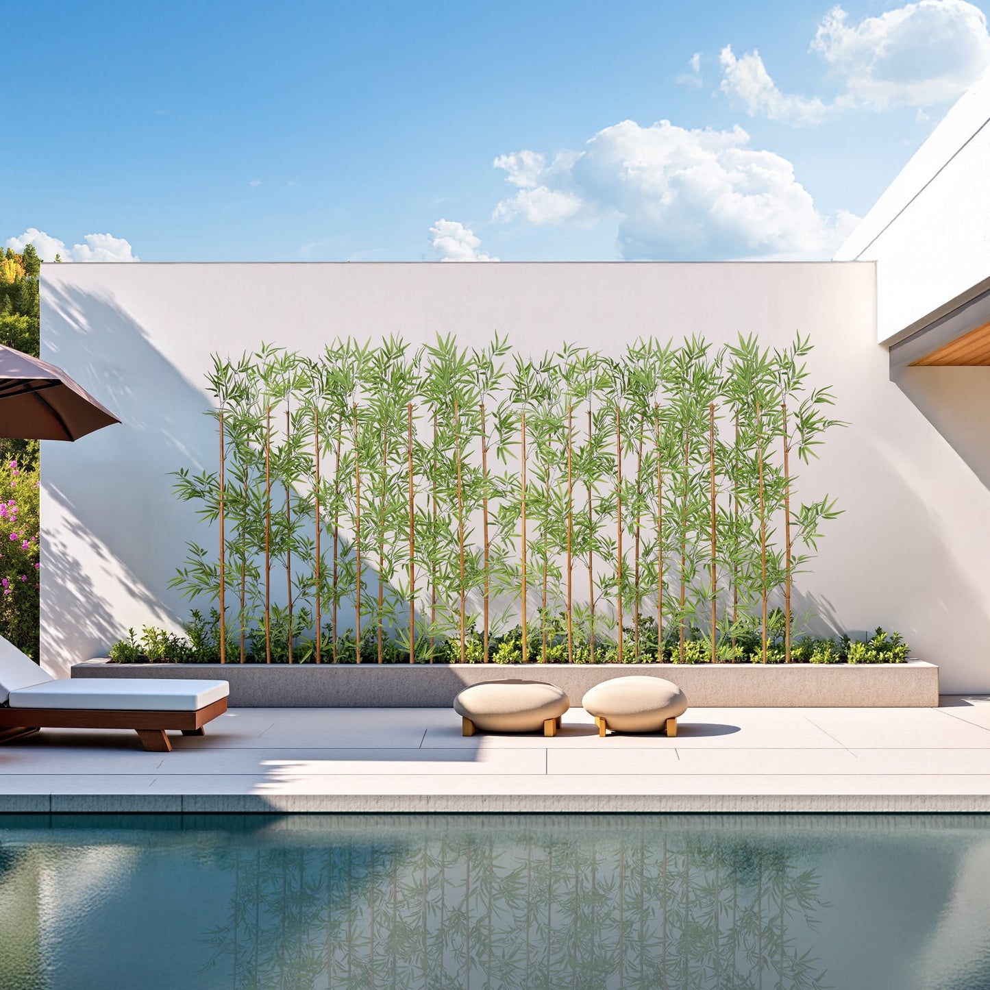 24 Pack 7FT Artificial Bamboo Privacy Screen - Faux Bamboo Plant Outdoor with Real Bamboo Poles, UV Resistant Dense Leaves Tall Fake Bamboo Fence Cover for Patio Backyard Balcony Wall Decor
