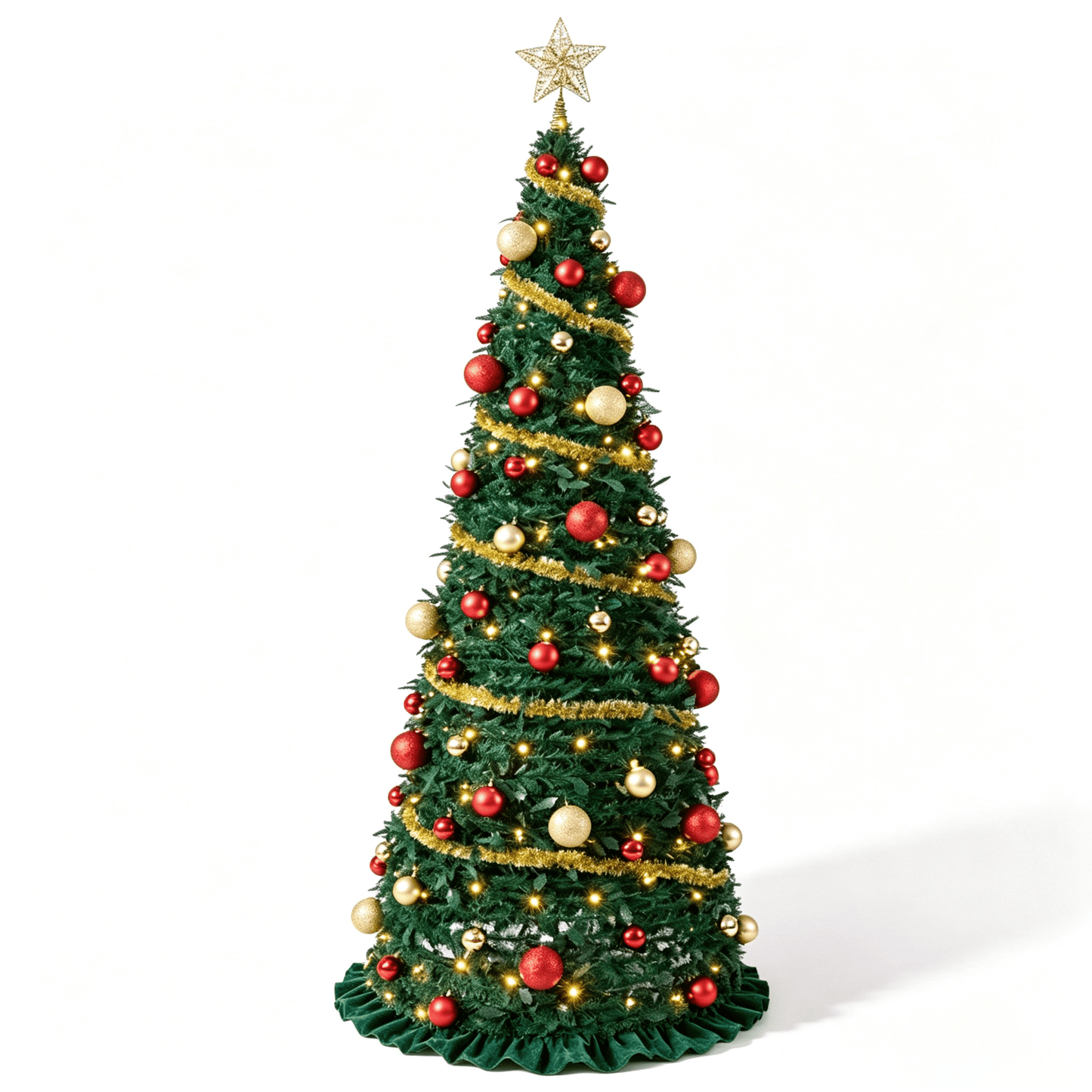 DR.Planzen 6ft Pop Up Christmas Tree with Red Ribbon, Pre-Decorated Artificial Xmas Tree with LED Lights, Foldable Collapsible with Plastic Base, Easy Assembly Holiday Decor