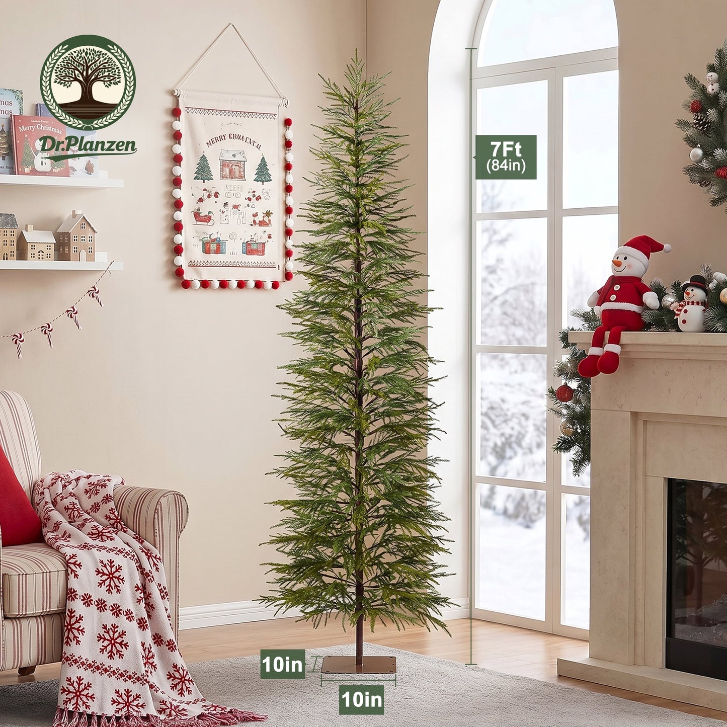 DR.Planzen 7' Unlit Green Cypress Artificial Christmas Tree, Full-Bodied Xmas Tree with Foldable Metal Stand, Easy Assembly Indoor Large Room Holiday Decor
