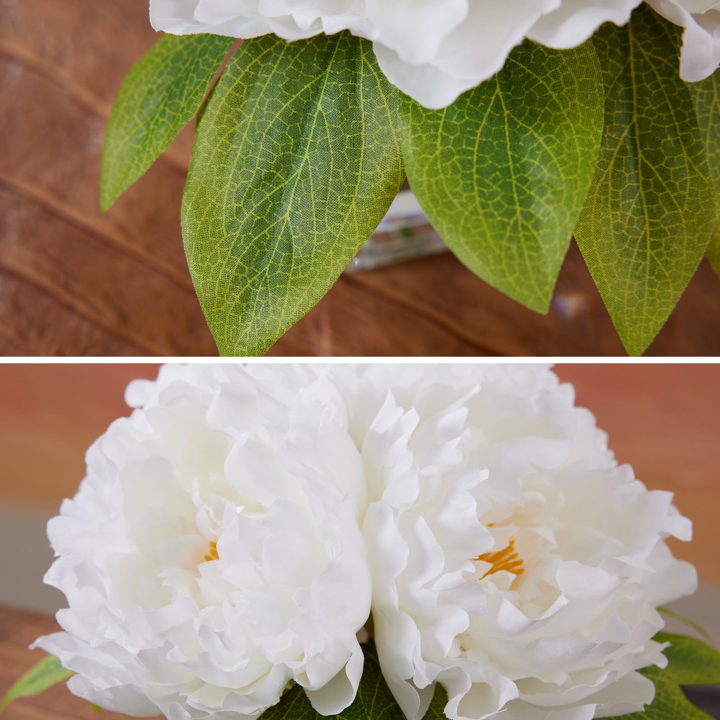 DR.Planzen 8.4in Artificial Peony Flowers, Fake Flowers with Vase, Faux Peony Flowers, White Artificial Flowers - Glass Vase Faux Water Arrangement - Table Centerpiece for Home Decor