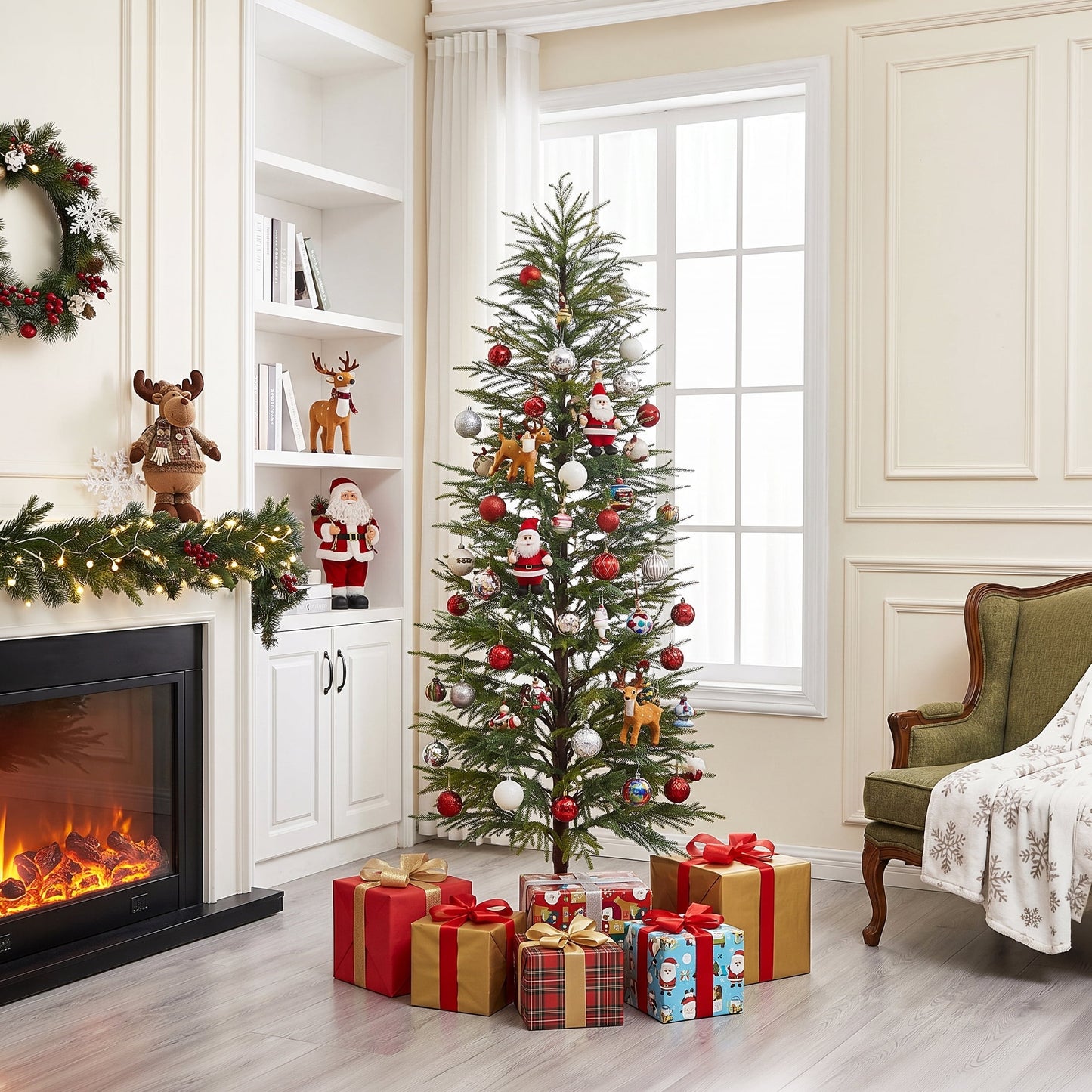 DR.Planzen 5' Unlit Green Cypress Artificial Christmas Tree, Slim Xmas Tree with Foldable Metal Stand, Easy Assembly Indoor Tabletop Holiday Decor