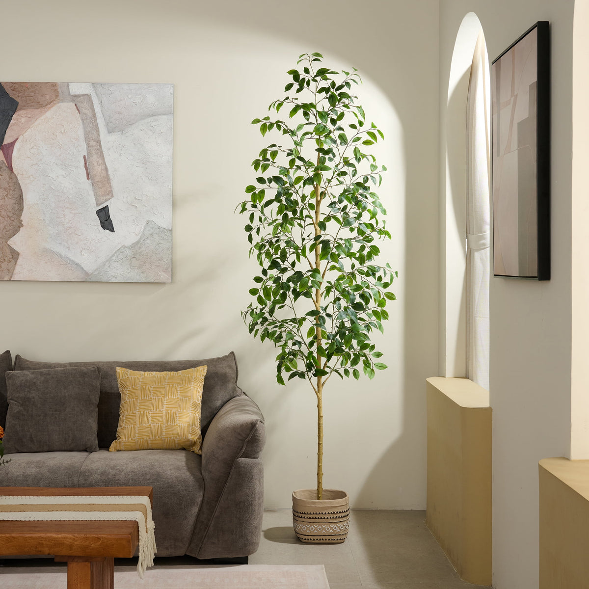 DR.Planzen 7ft Artificial Ficus Tree in Black Pot, Tall Plant with Full Canopy, Giant Indoor Floor Plant for Home, Office & Commercial Decor