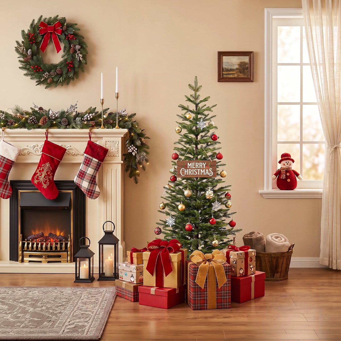 DR.Planzen 5ft Prelit Pencil Christmas Tree with 120 Warm White LED Lights, 1104 PE Branch Tips, Iron Base, Slim Artificial Christmas Tree for Apartment, Entryway, Corner, Office