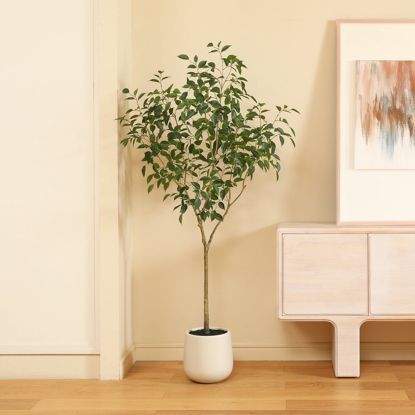 DR.Planzen 6ft Fake Ficus Tree with Oval White Planter, Pre Potted Faux Greenry Plant for Home Decor Office House Living Room Indoor Outdoor, Big Fake Plants Fake House Plants