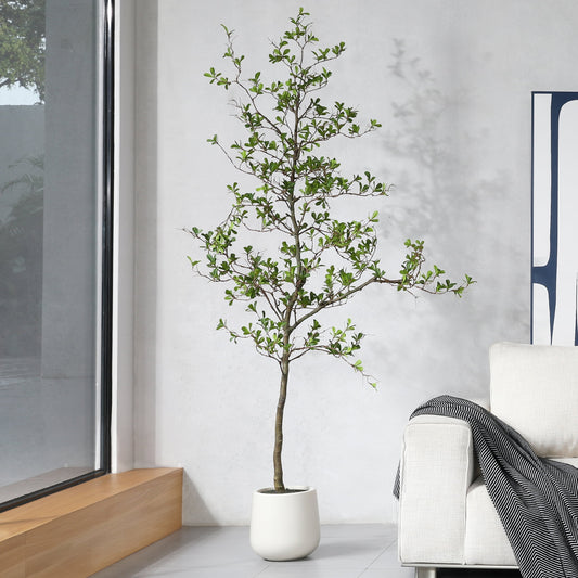 7ft Artificial Black Olive Tree with 10.5 inch White Planter, Tall Fake Shady Lady Tree for Indoor Home Decor, Big Faux Plant Faux Olive Silk Tree for Home Decor and Gift