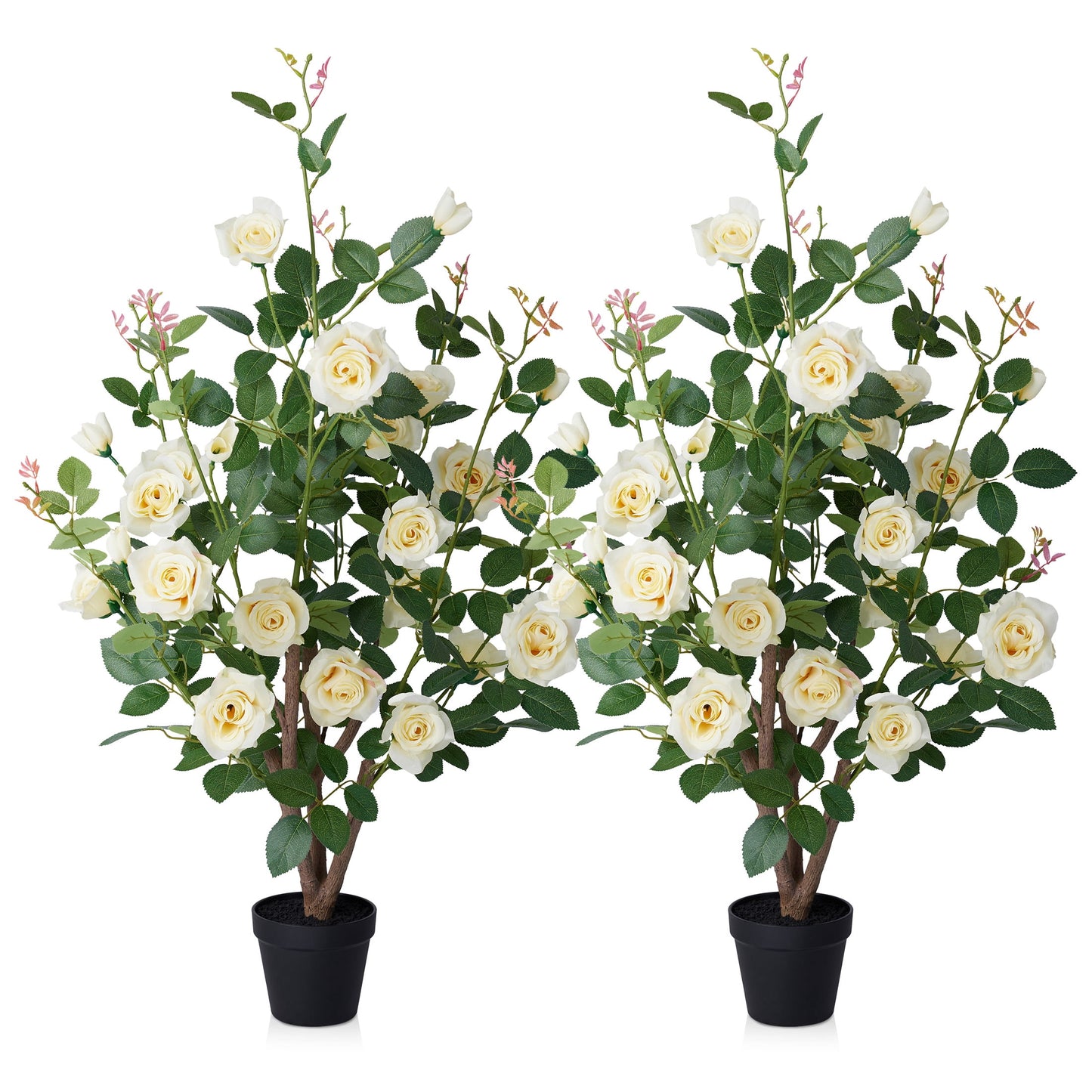 DR.Planzen 2 Pack 3ft Artificial Yellow Rose Tree with Green Leaves, Lifelike Faux Rose Flower Tree for Home Decor Indoor Outdoor, Living Room Office Decoration