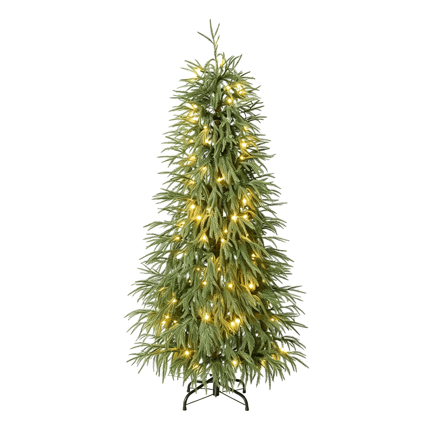 DR.Planzen 5ft Pre-Lit Norfolk Pine Christmas Tree, Artificial Slim Christmas Tree - 100 Warm White LEDs, 3 Light Modes, Adjustable PE Branches - for Apartment, Home & Office