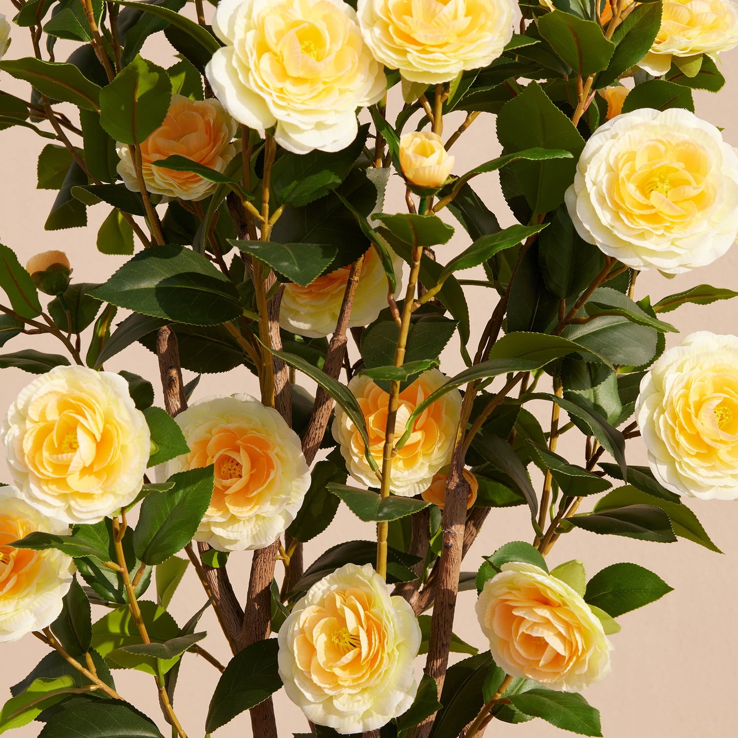 2 Pack Artificial Camellia Tree 4FT Tall Faux Camellia Plant UV Resistant Fake Flowering Tree Potted ¨C 48 Blooming Yellow Flowers & 348 Silk Leaves, Artificial Plant Indoor Outdoor Decor for Living R