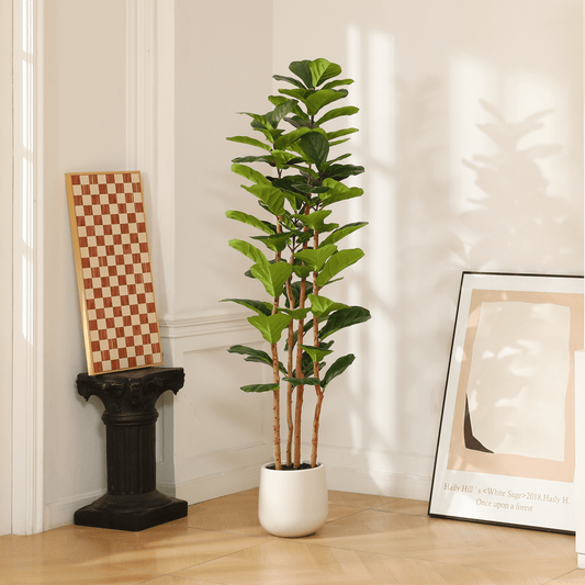 6ft Artificial Fiddle Leaf Fig Tree - Set of 4 Wooden Trunks in One Pot - Realistic Home Decor and Office Plant