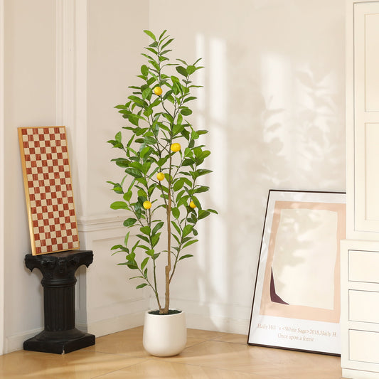 6ft Artificial Lemon Tree with Oval White Pot, Realistic Looking Foliage - Perfect for Home or Office Decor!