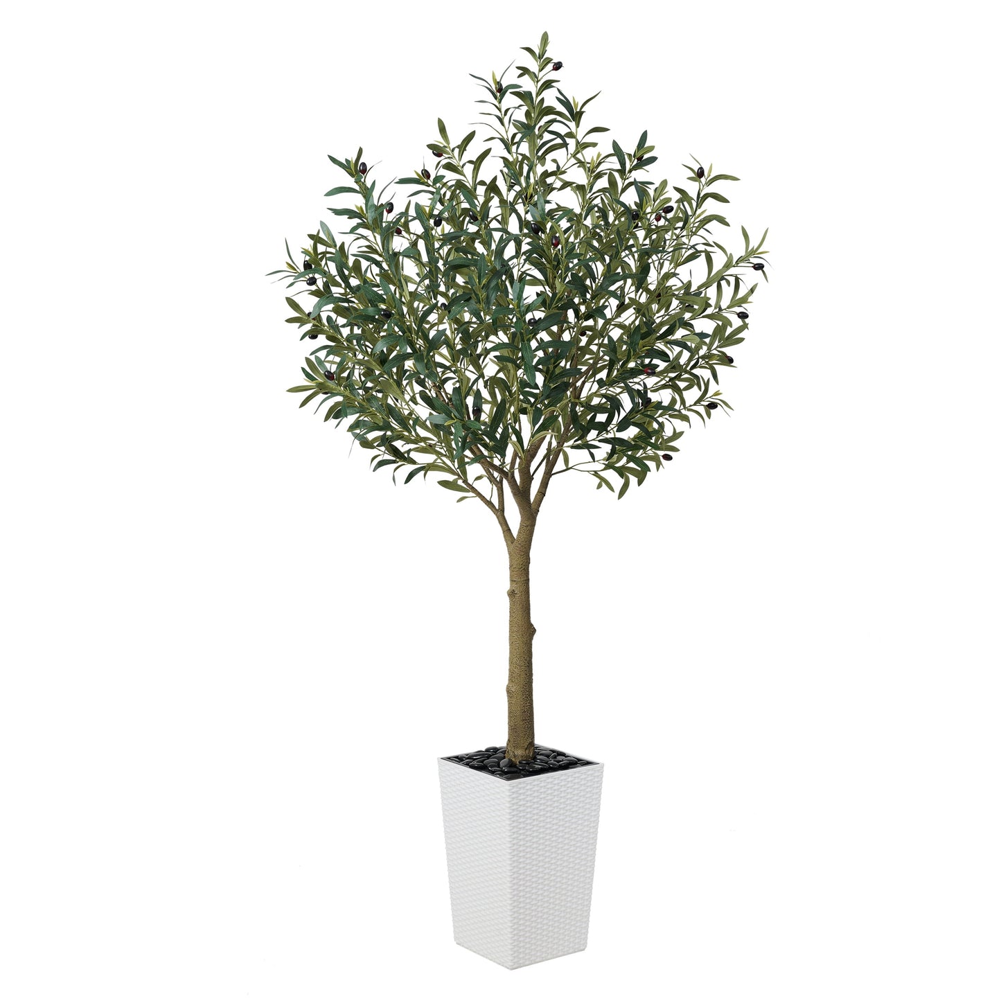 DR.Planzen UV Resistant 6ft Artificial Olive Tree in White Large Planter with Pebbles¨C Faux Olive Tree for Indoor and Outdoor Decor, Lifelike Greenery for Home & Garden Decor