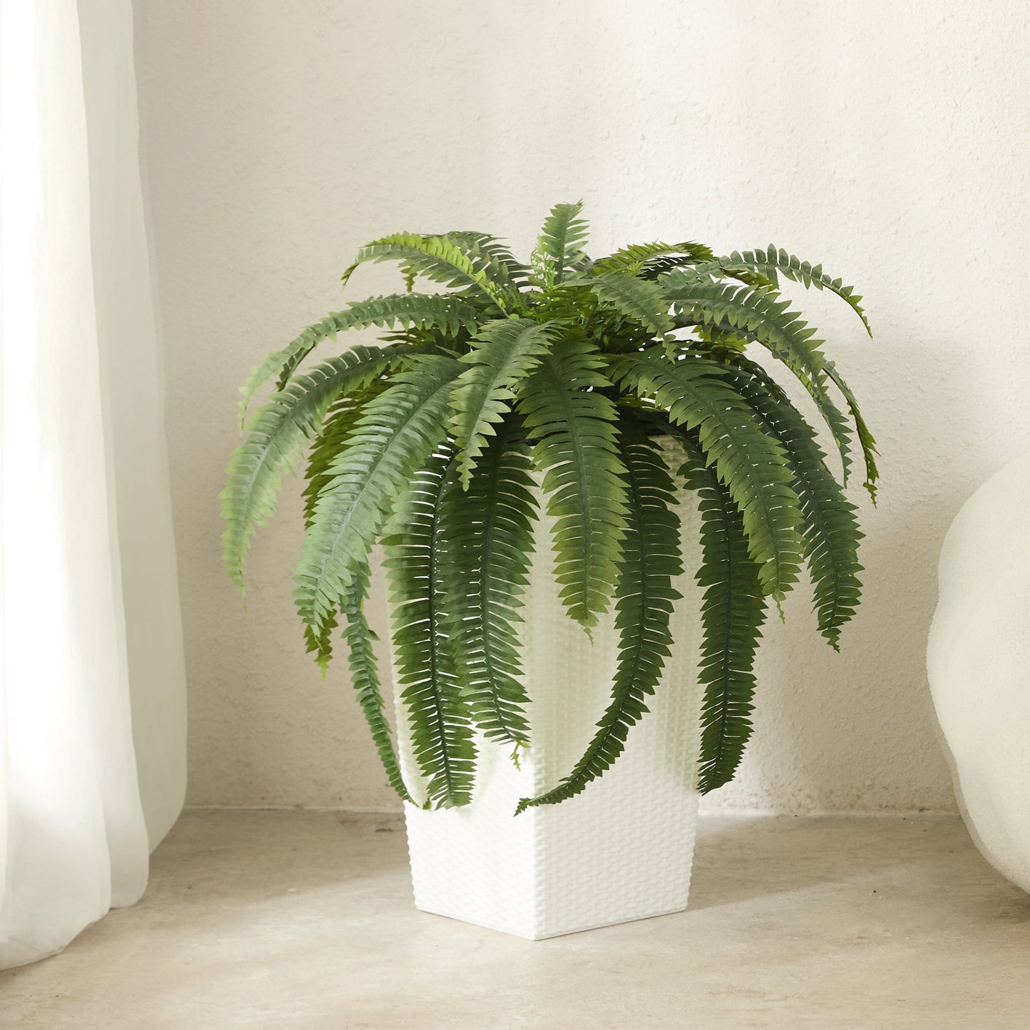 DR.Planzen 2 Pack Artificial Boston Fern Bush Plant with White Tapered Planter - UV Resistant Faux Ferns with 39 Leaves