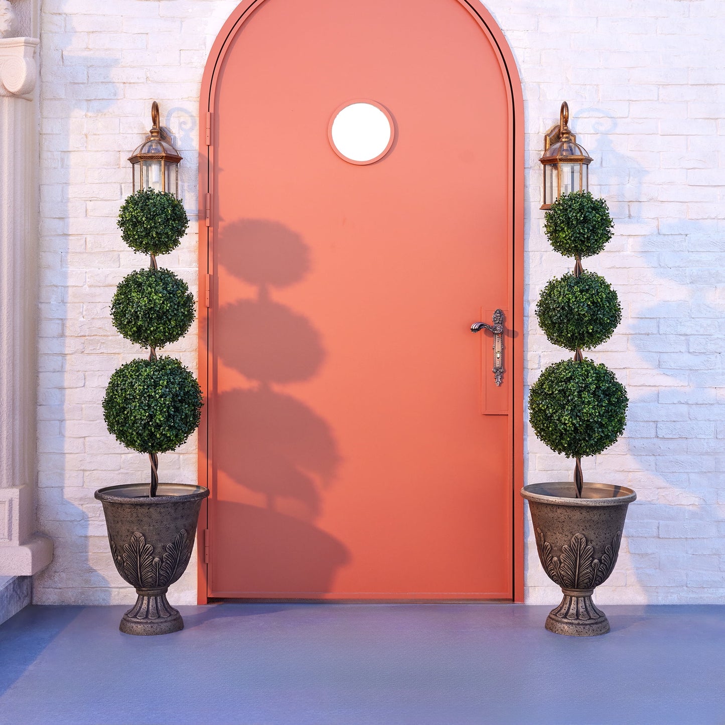 DR.Planzen 2 Pack 4ft Artificial Triple Ball Boxwood Topiary Tree, Realistic Faux Topiary Tree Indoor Outdoor, Low Maintenance Artificial Greenery for Patio Front Door Home Office