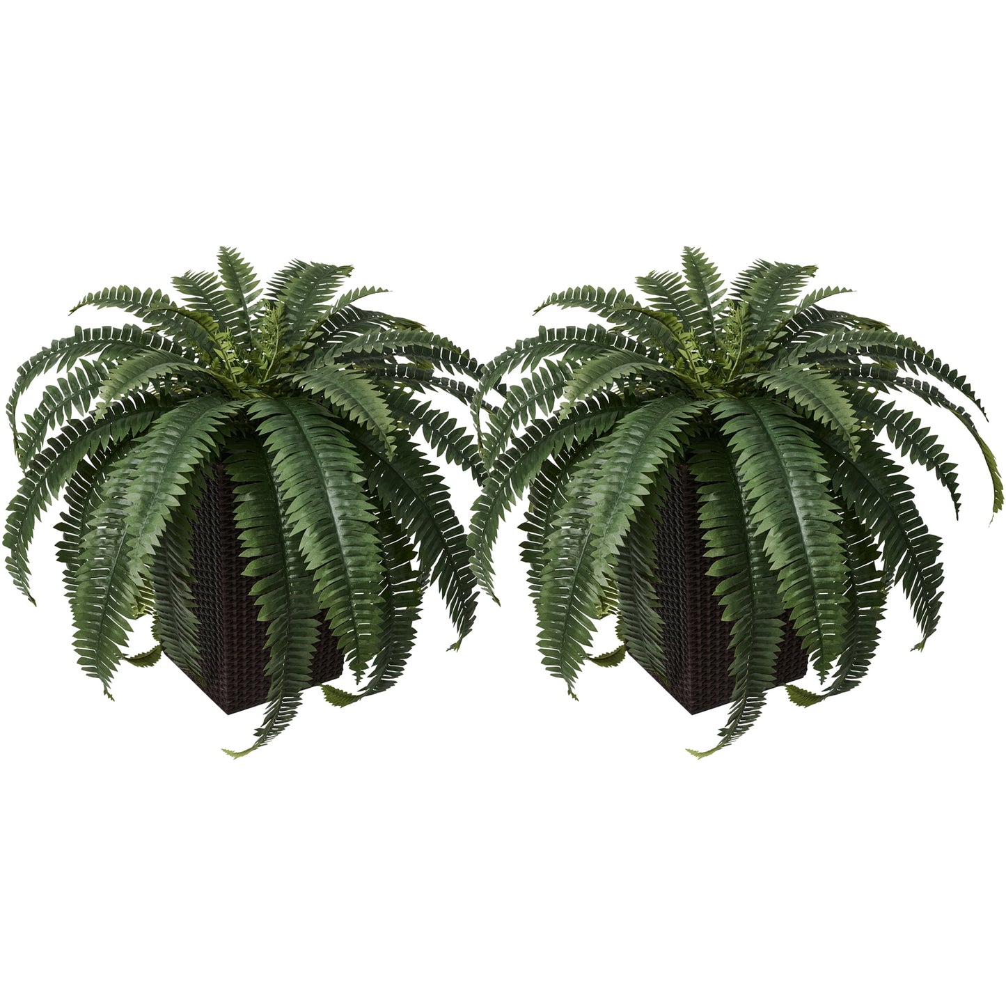 DR.Planzen 2 Pack Artificial Boston Fern Bush Plant with Brown Tapered Planter - UV Resistant Faux Ferns with 33 Leaves
