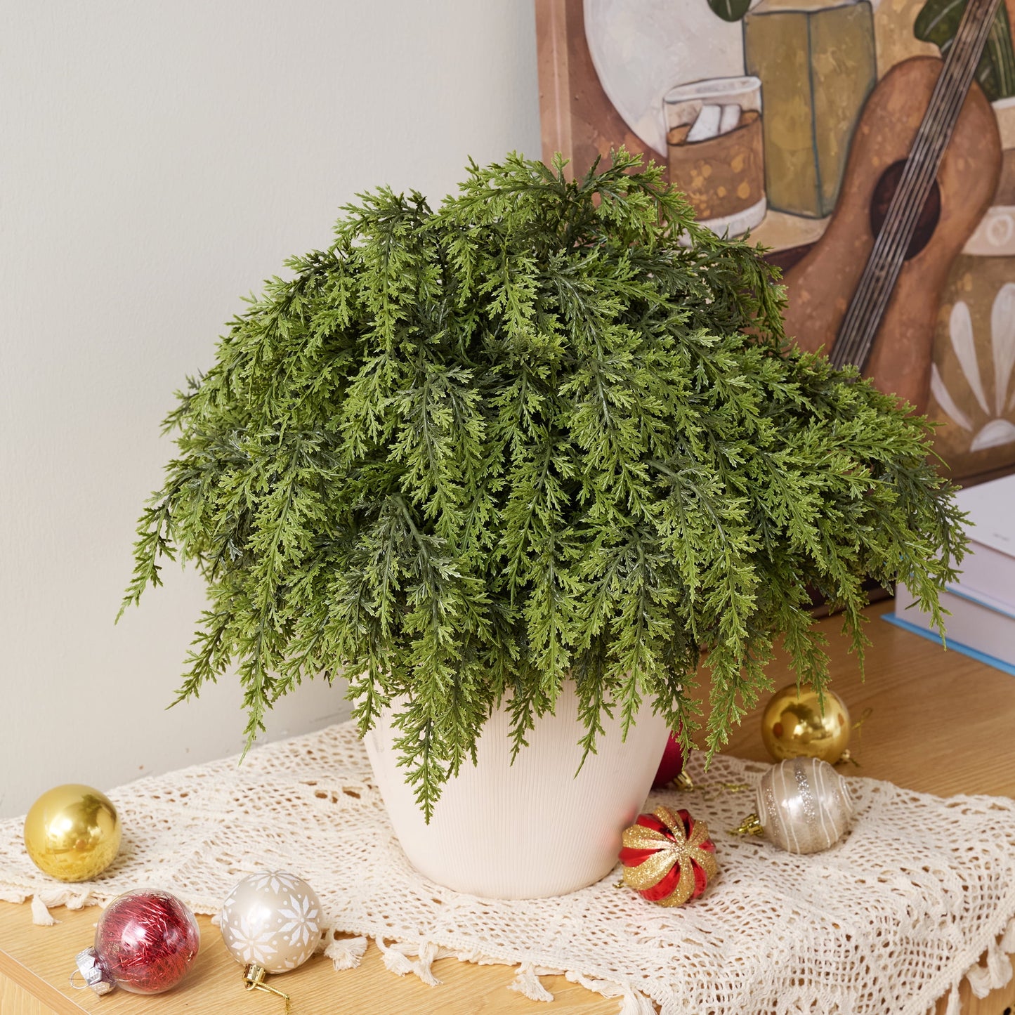 DR.Planzen 12-Pack Artificial Cypress Spray Branches, 17" Pre-Lit Green & Lime PE Foliage with 8 Tips Each, Indoor Holiday Garland Inserts & Centerpieces