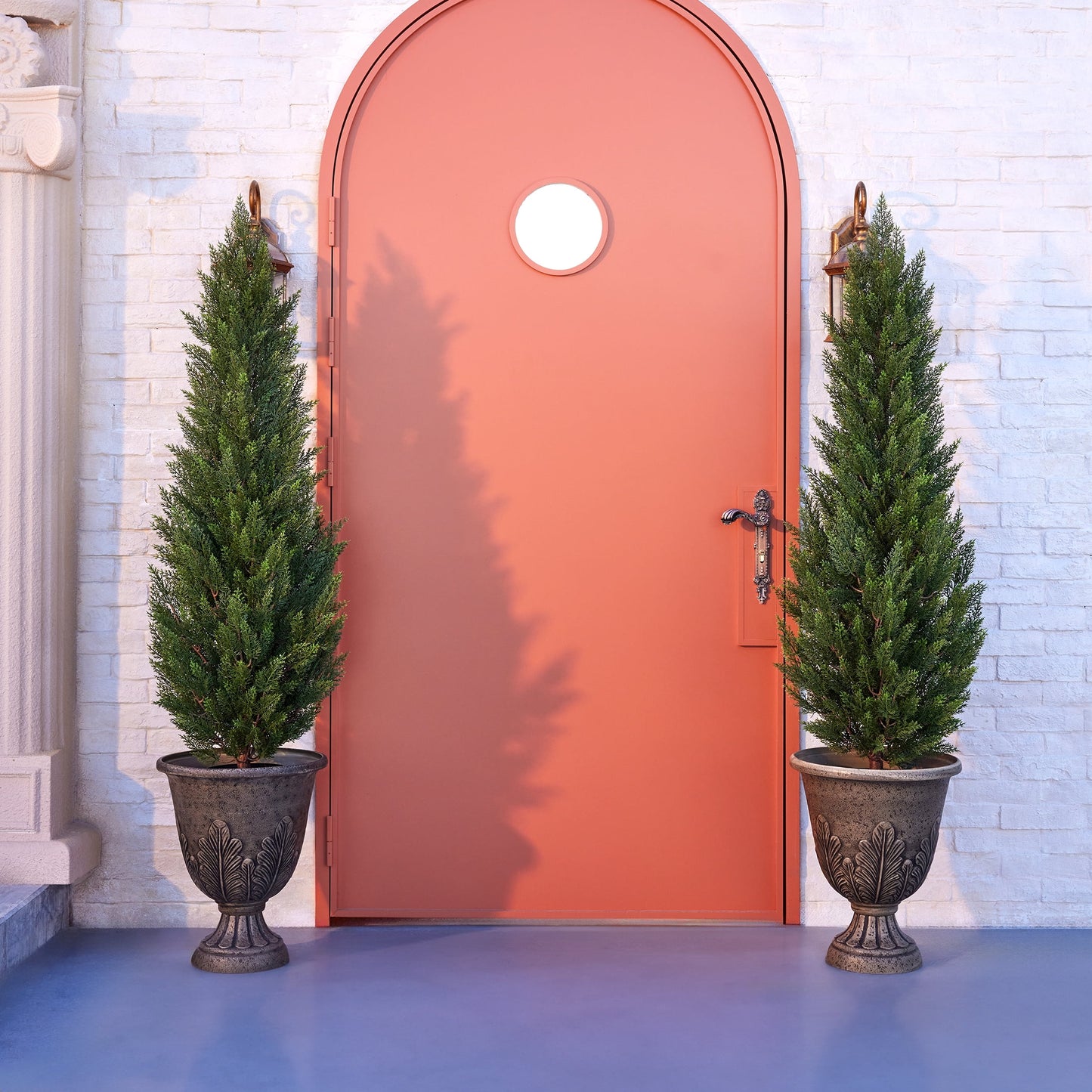 DR.Planzen 2 Pack 5ft Artificial Cedar Tree with Real Wood Trunk, Faux Silk Plant UV Resistant for Indoor Outdoor, Lifelike Fake Potted Tree for Home Office Decor